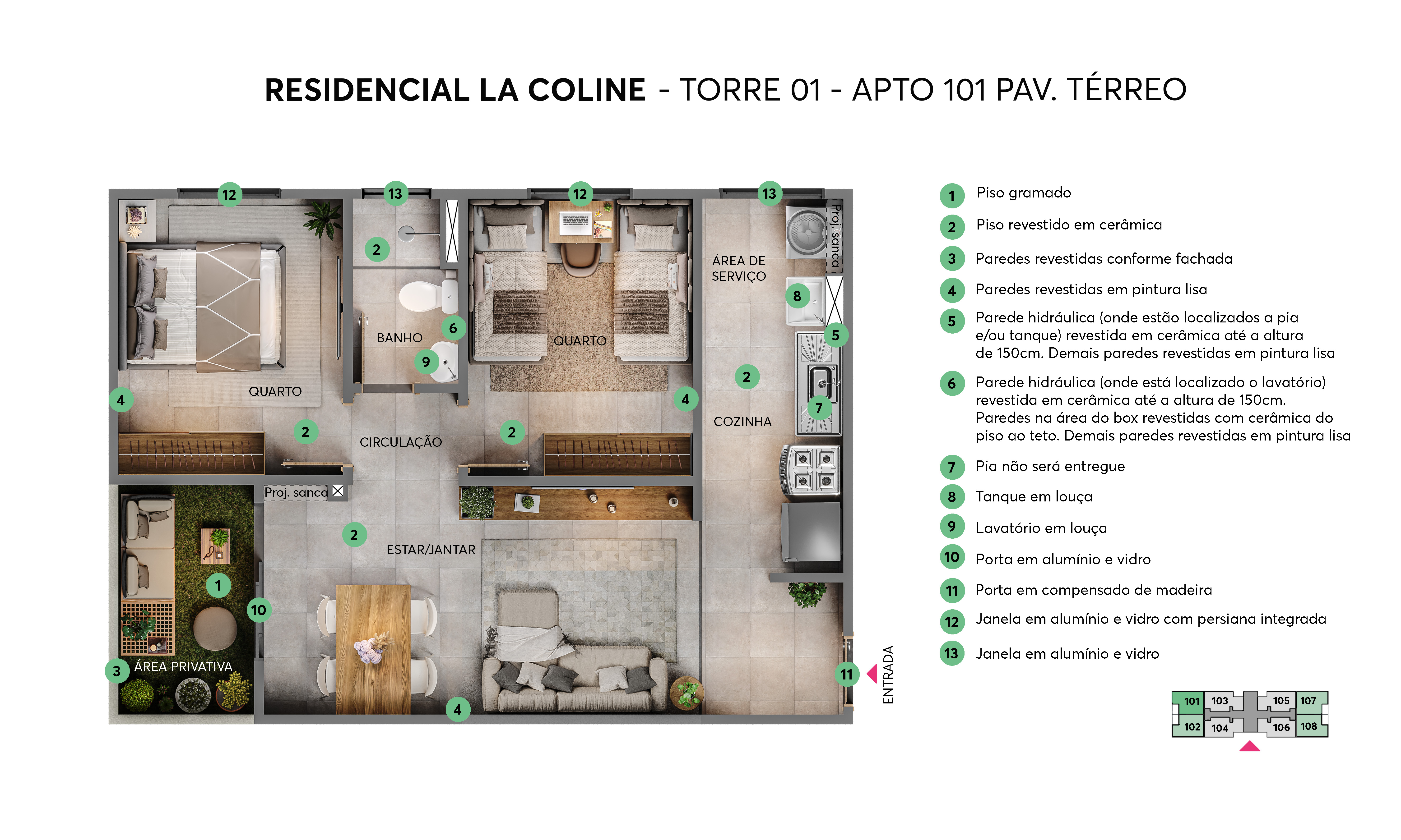 Planta – Torre 01 - Apto 101 – La Coline Londrina MRV
