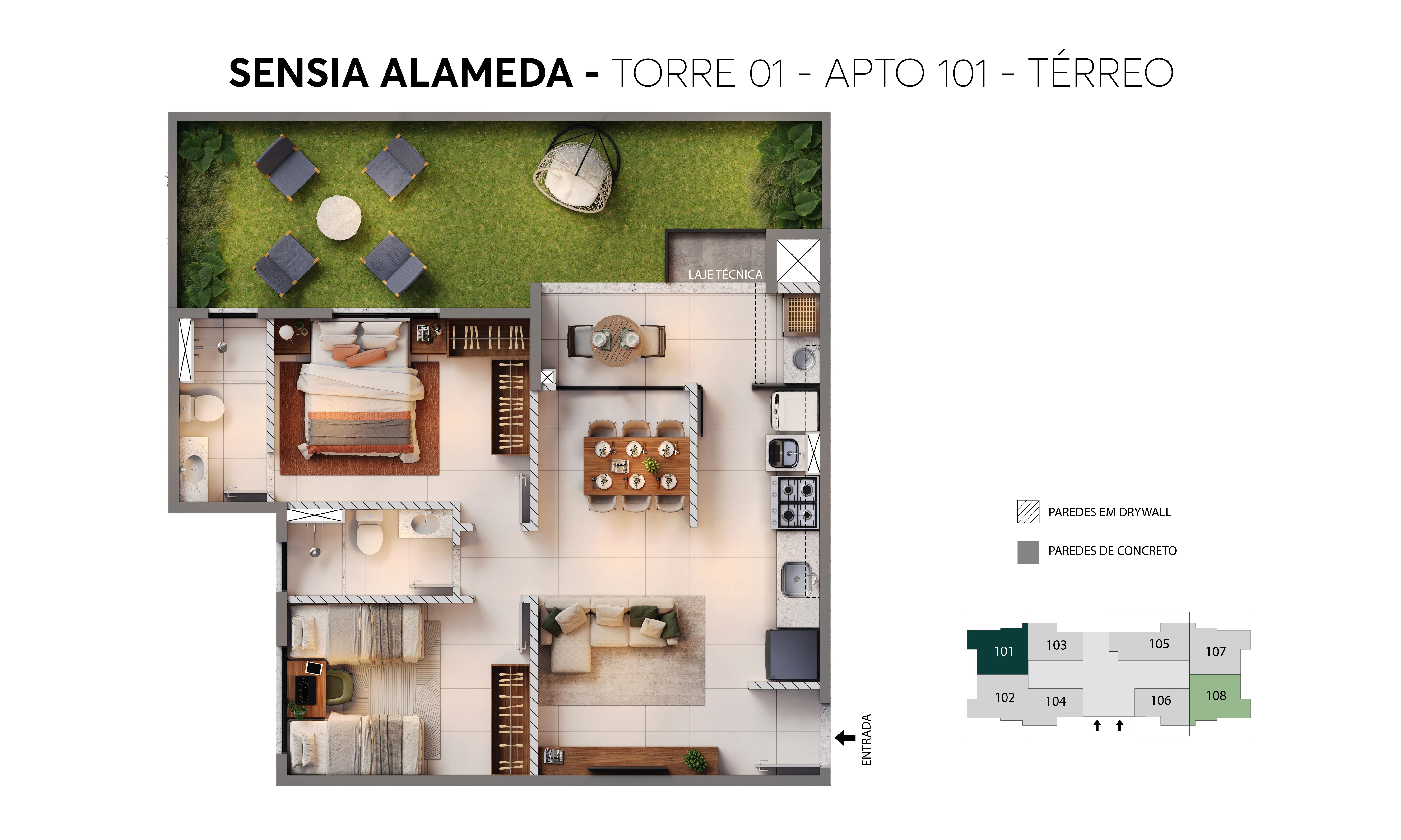 Planta - Torre 01 - Apto. 101 - Sensia Alameda MRV Londrina