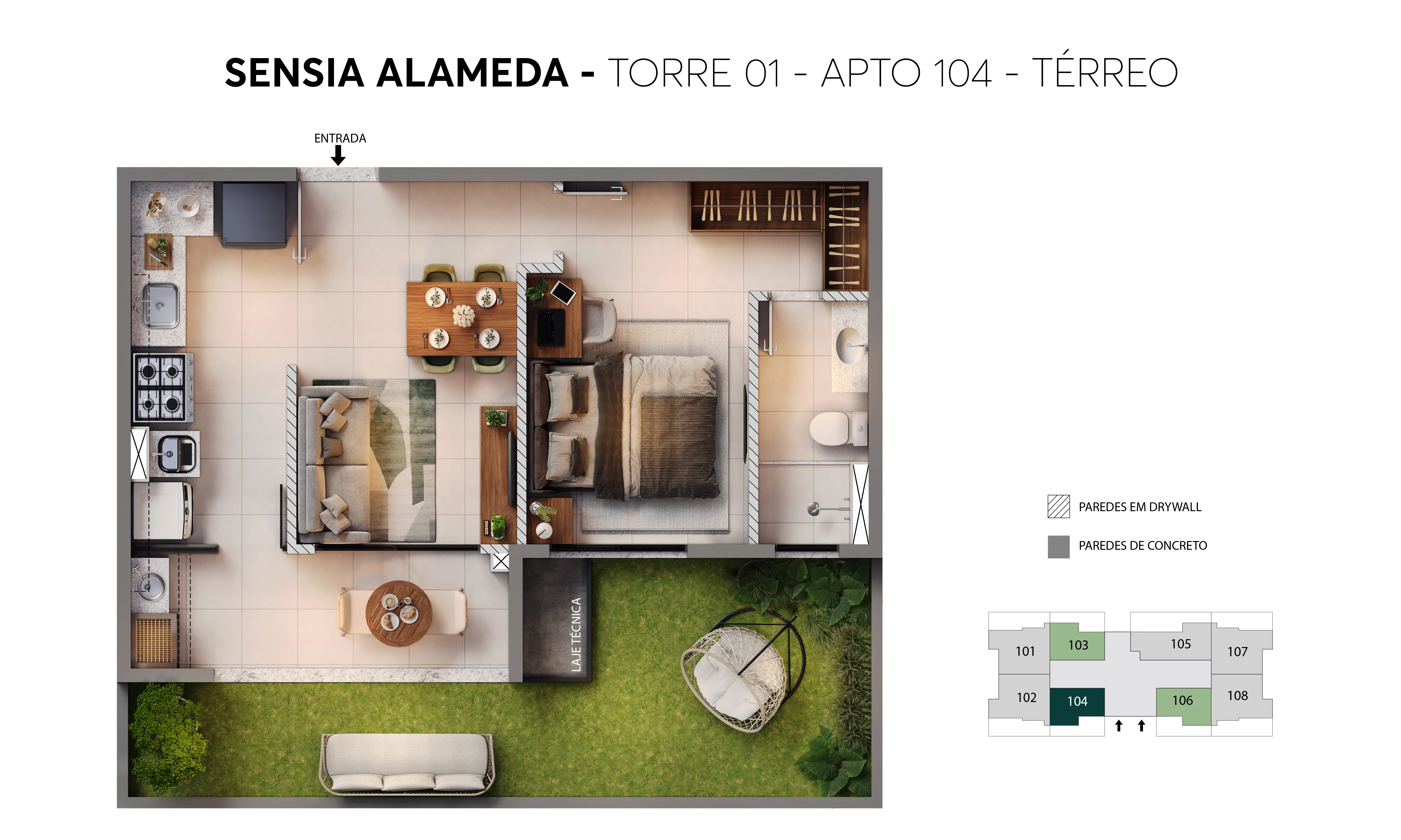 Planta - Torre 01 - Apto. 104 - Sensia Alameda MRV Londrina