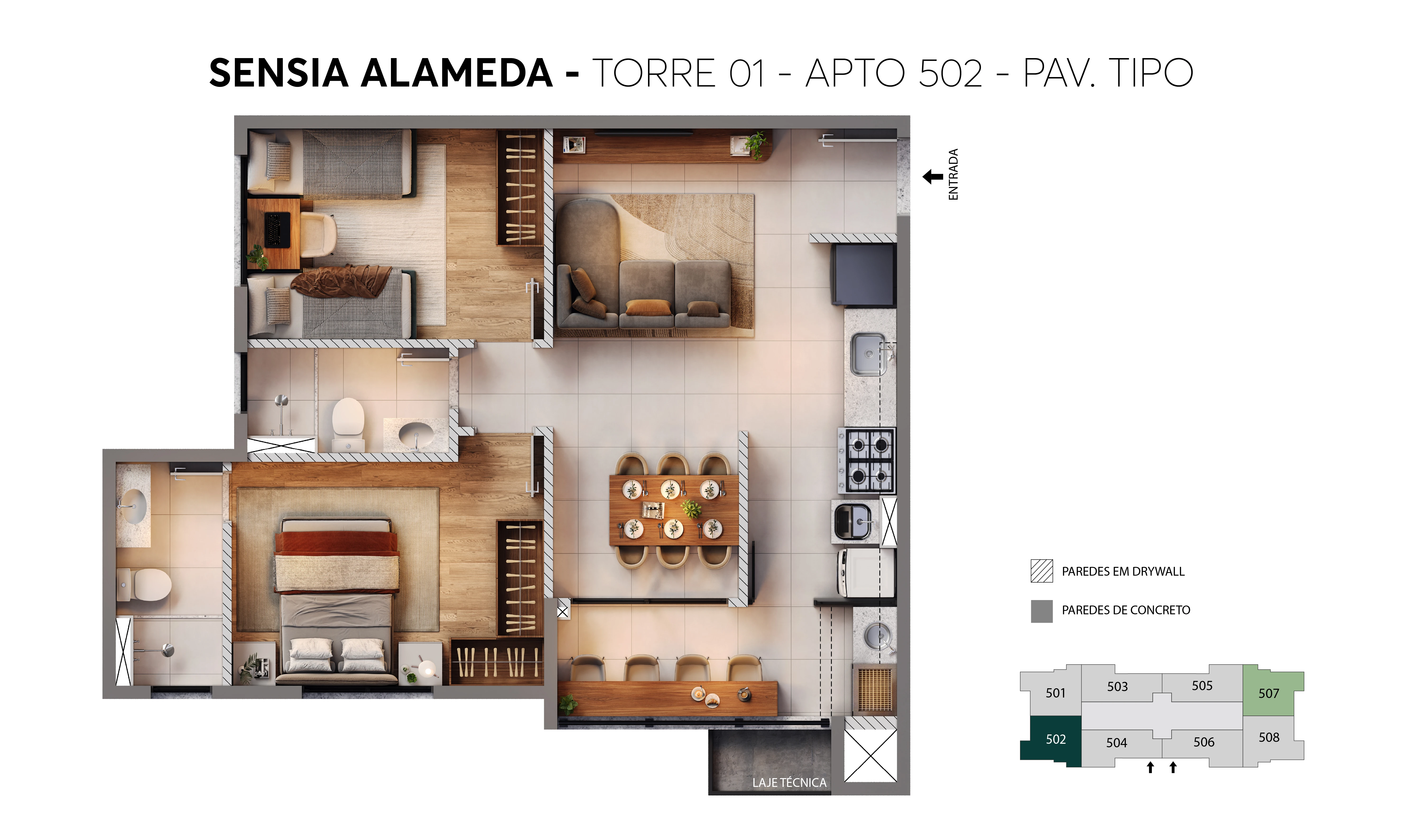 Planta - Torre 01 - Apto. 502 - Sensia Alameda MRV Londrina