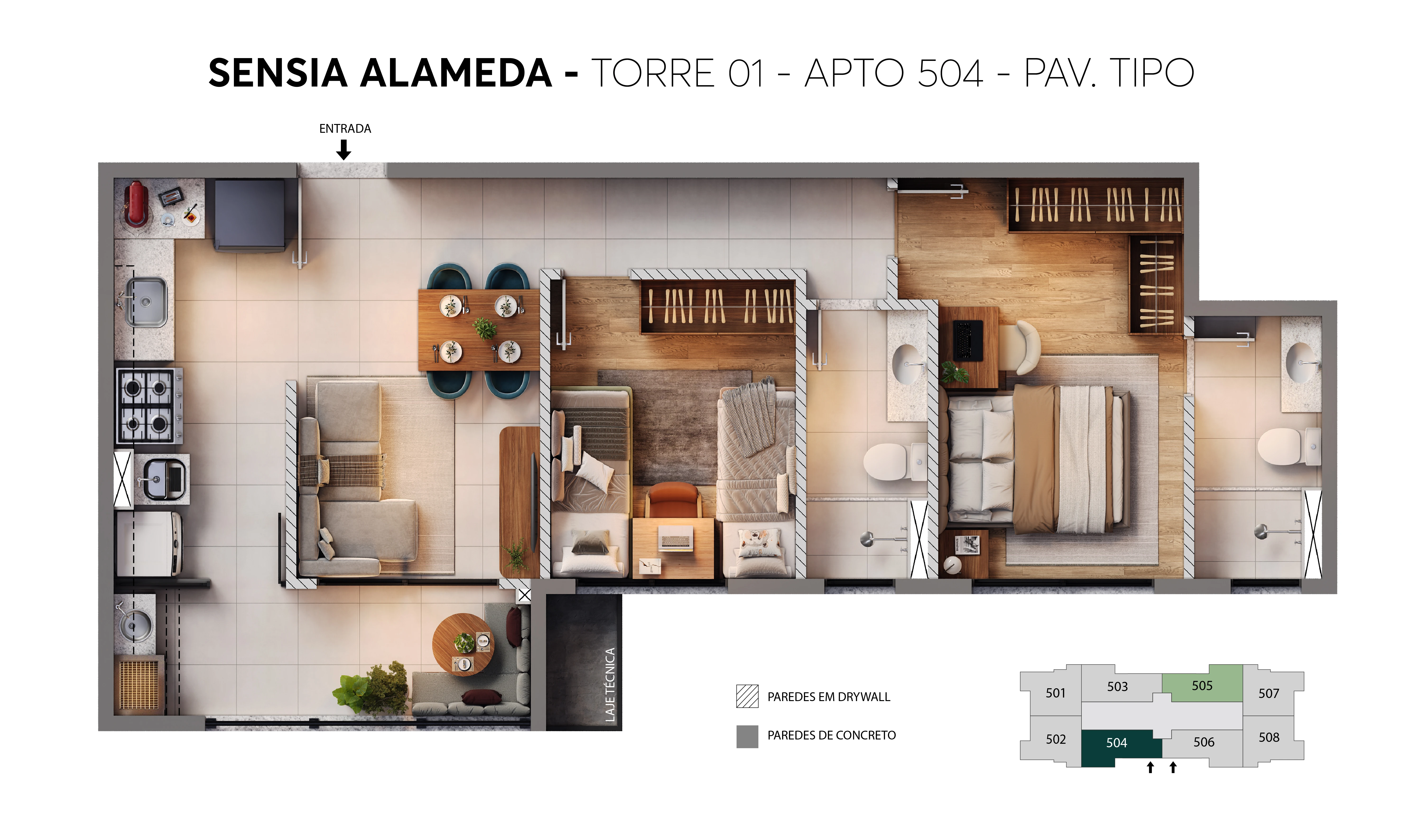 Planta - Torre 01 - Apto. 504 - Sensia Alameda MRV Londrina