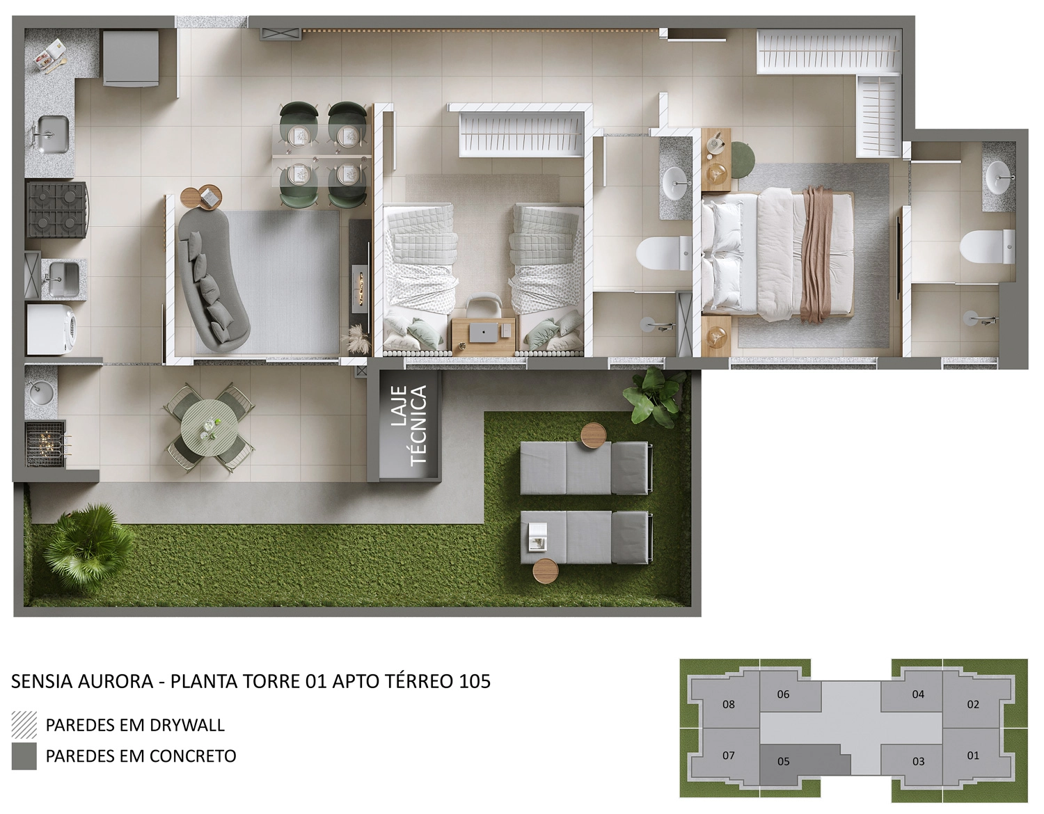 Planta - Torre 01 - Apto. 105 - Sensia Aurora MRV Londrina