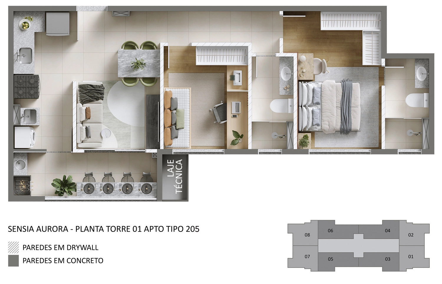 Planta - Torre 01 - Apto. 205 - Sensia Aurora MRV Londrina