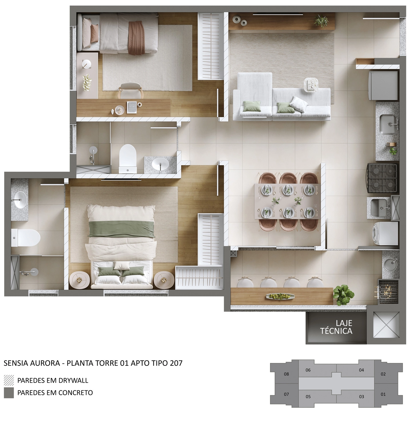 Planta - Torre 01 - Apto. 207 - Sensia Aurora MRV Londrina