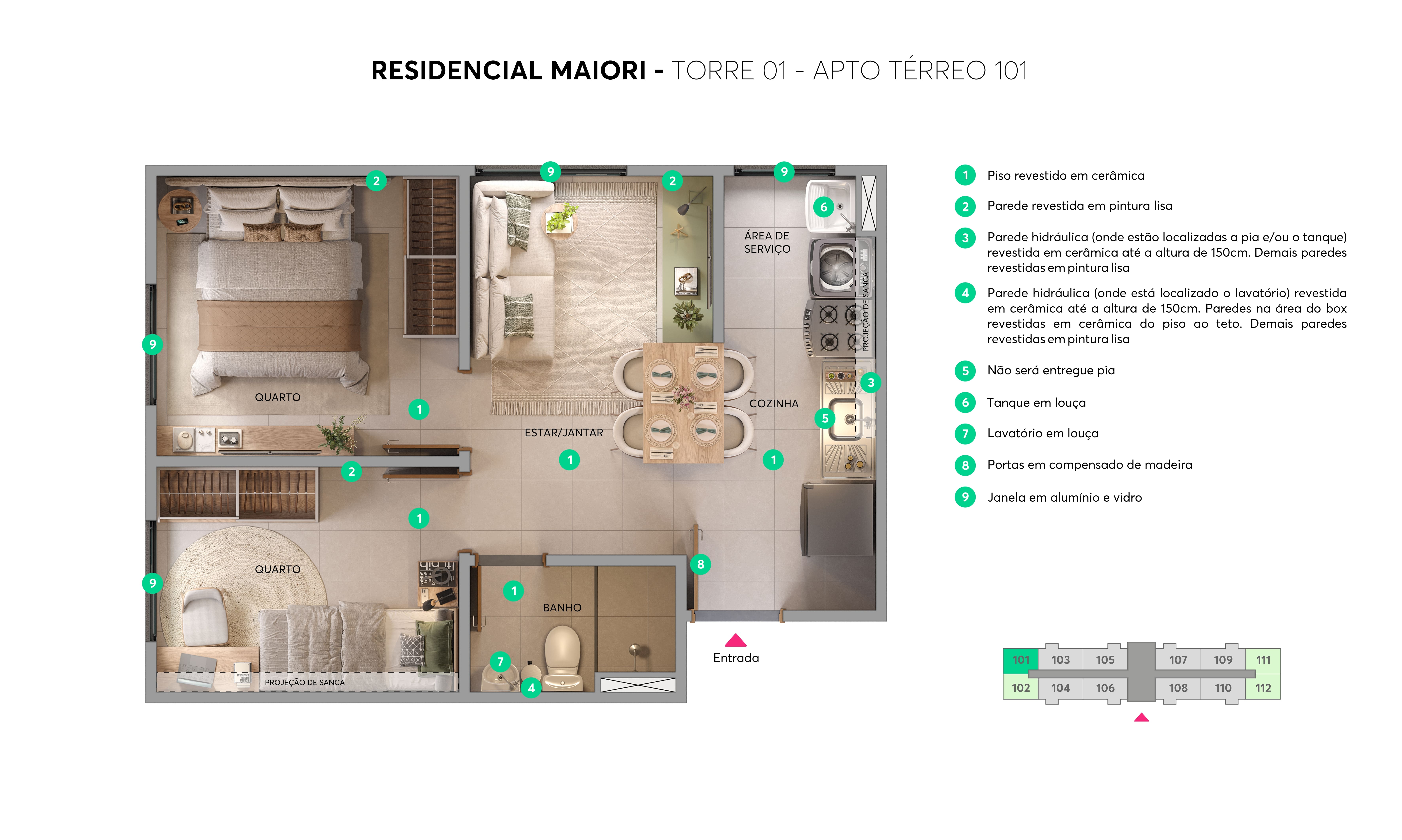 Planta - Torre 01 - Apto. 101 - Residencial Maiori MRV Maringá
