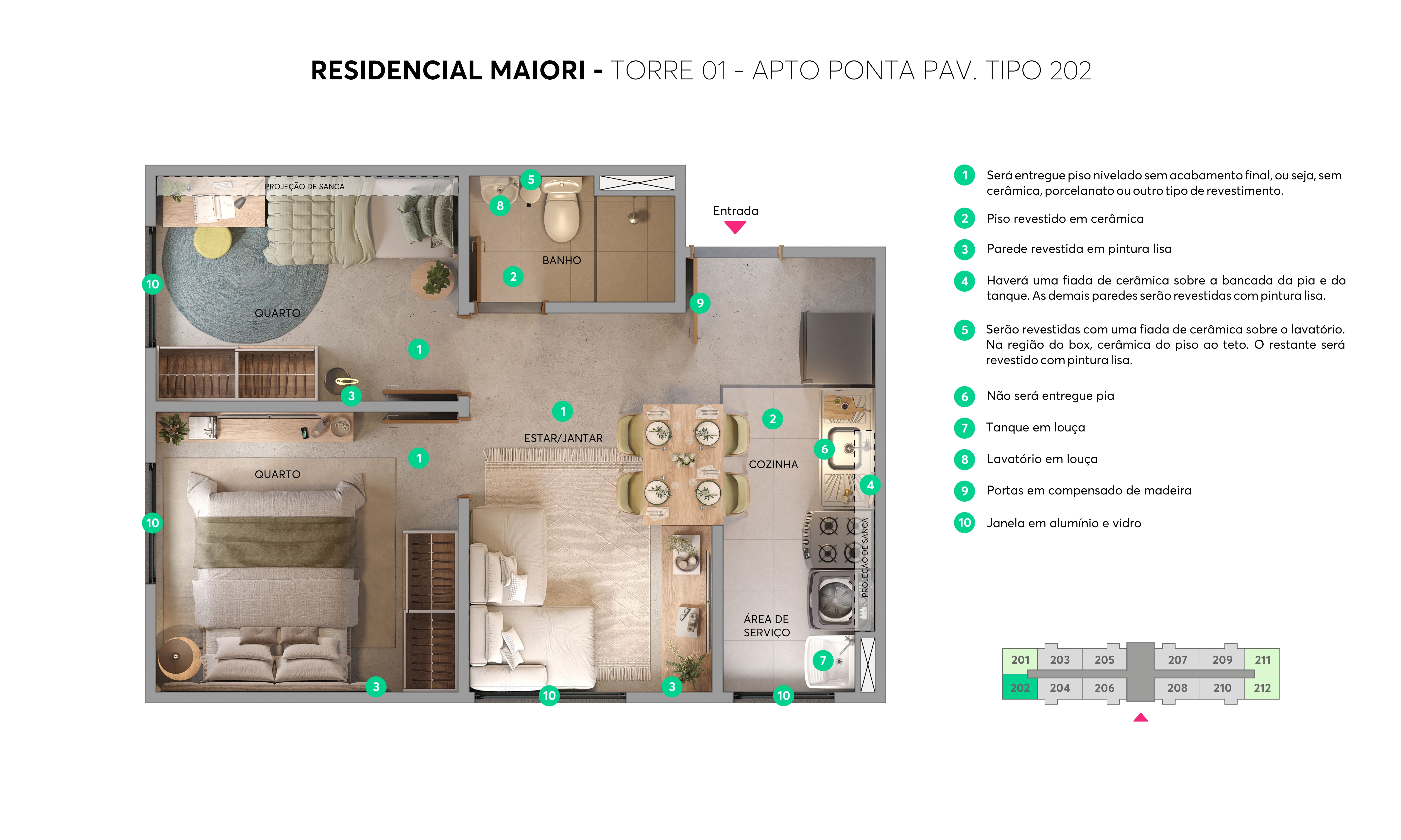 Planta - Torre 01 - Apto. 202 - Residencial Maiori MRV Maringá