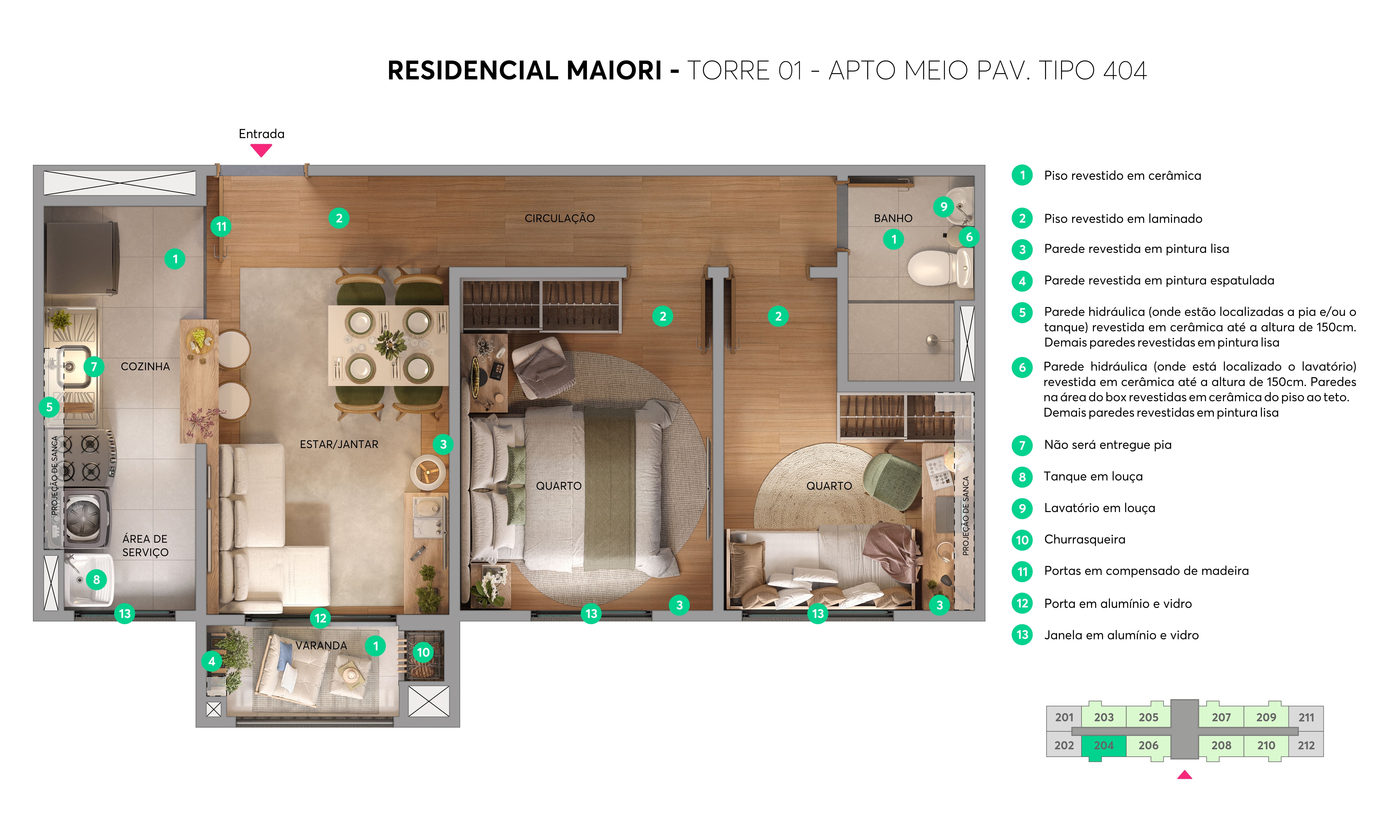 Planta - Torre 01 - Apto. 404 - Residencial Maiori MRV Maringá