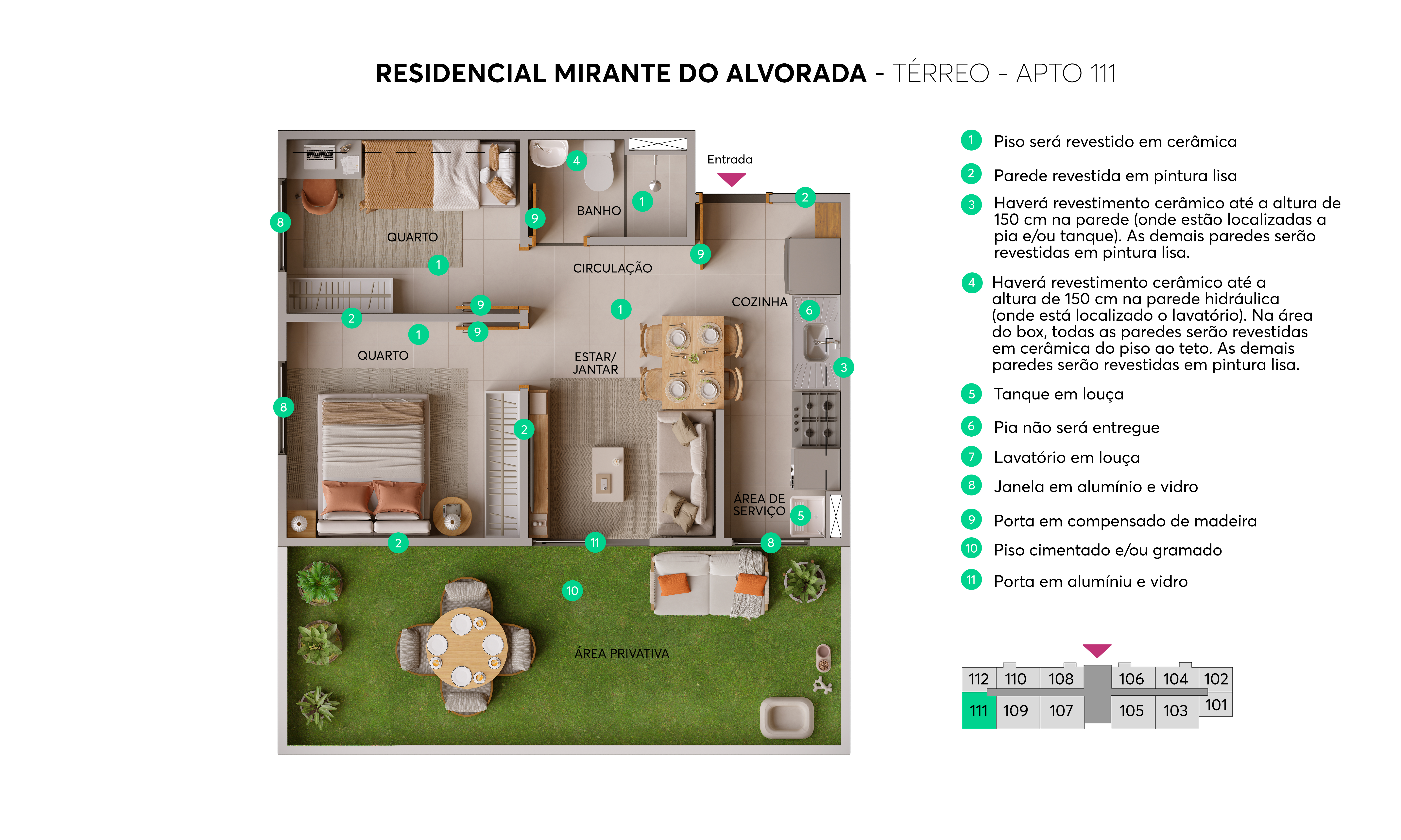 Planta - Térreo - Apto 111 - Mirante do Alvorada MRV Maringá