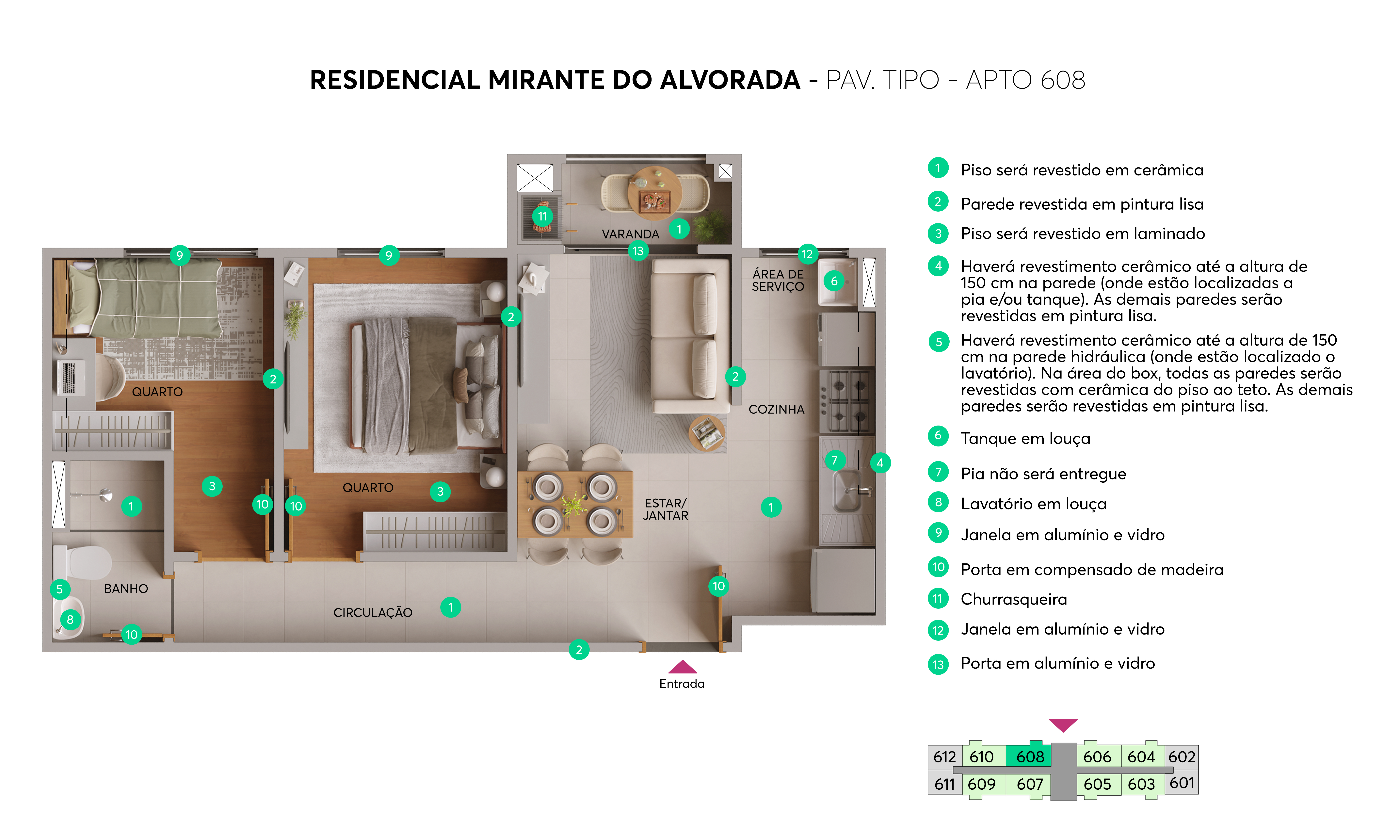 Planta - Pav. Tipo - Apto 608 - Mirante do Alvorada MRV Maringá
