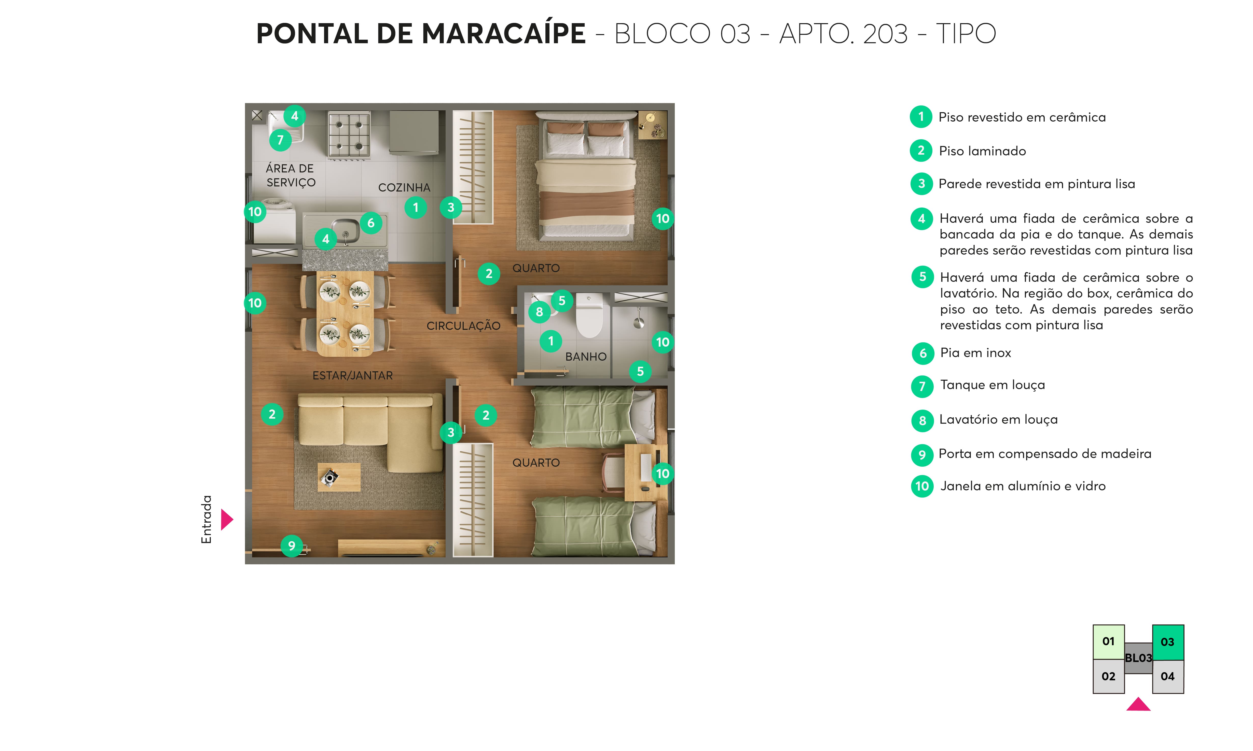 Planta - Bloco 03 - Apto. 203 - Pontal de Maracaípe MRV Paulista
