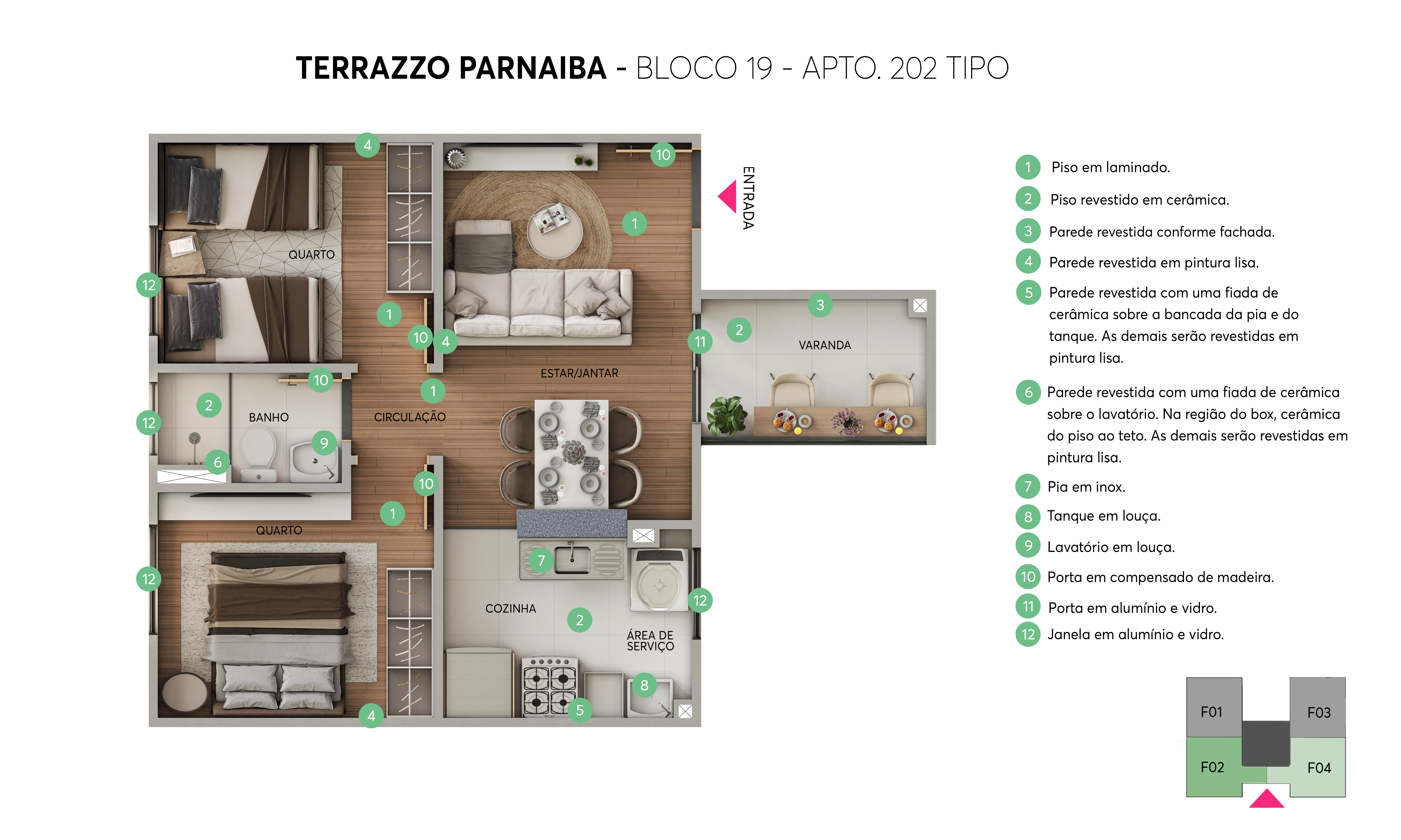 Planta - Bloco 19 - Apto. 202 - Terrazzo Parnaíba MRV Teresina