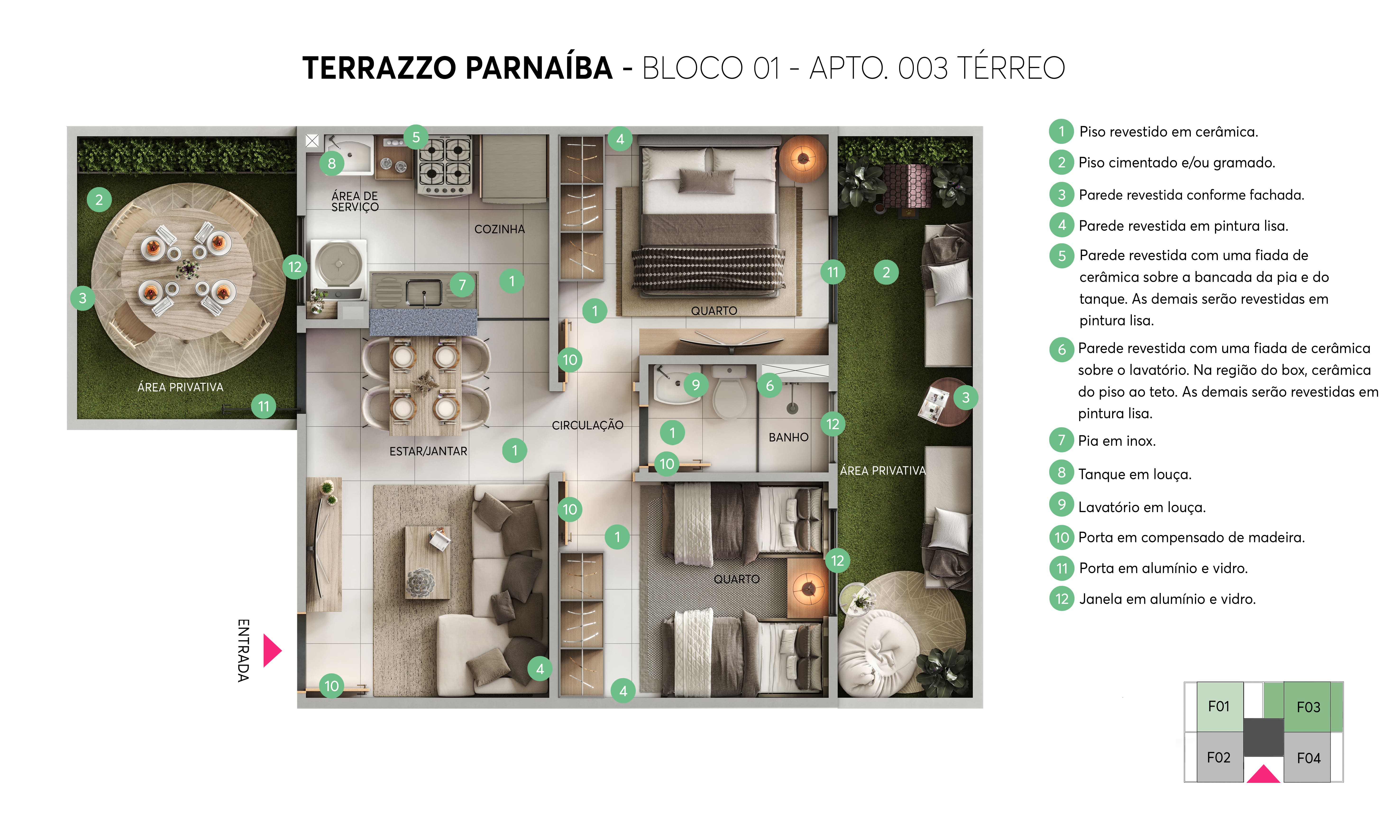 Planta - Bloco 01 - Apto. 003 - Terrazzo Parnaíba MRV Teresina