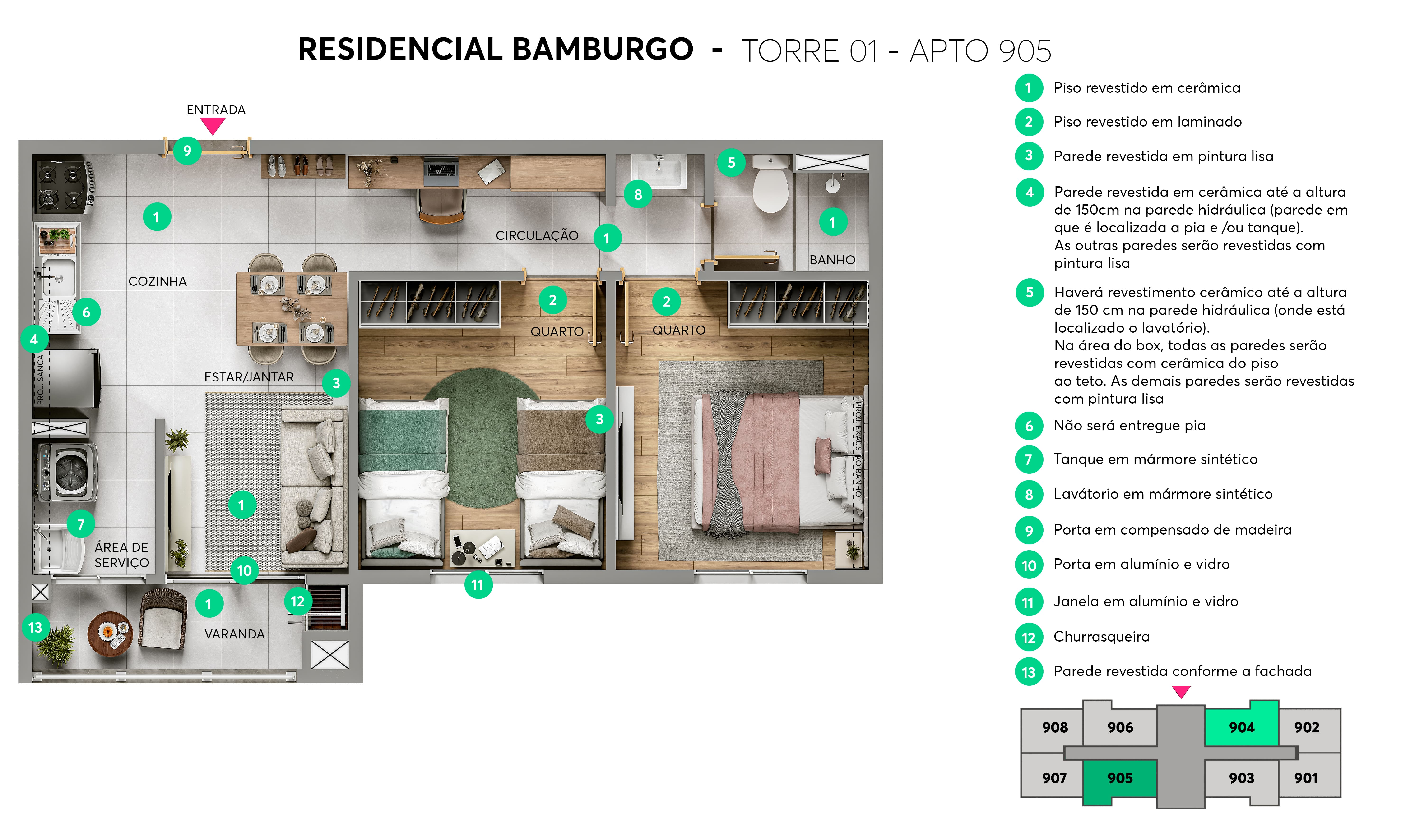 Planta - Torre 01 - Apto. 905 - Residencial Bamburgo MRV Blumenau