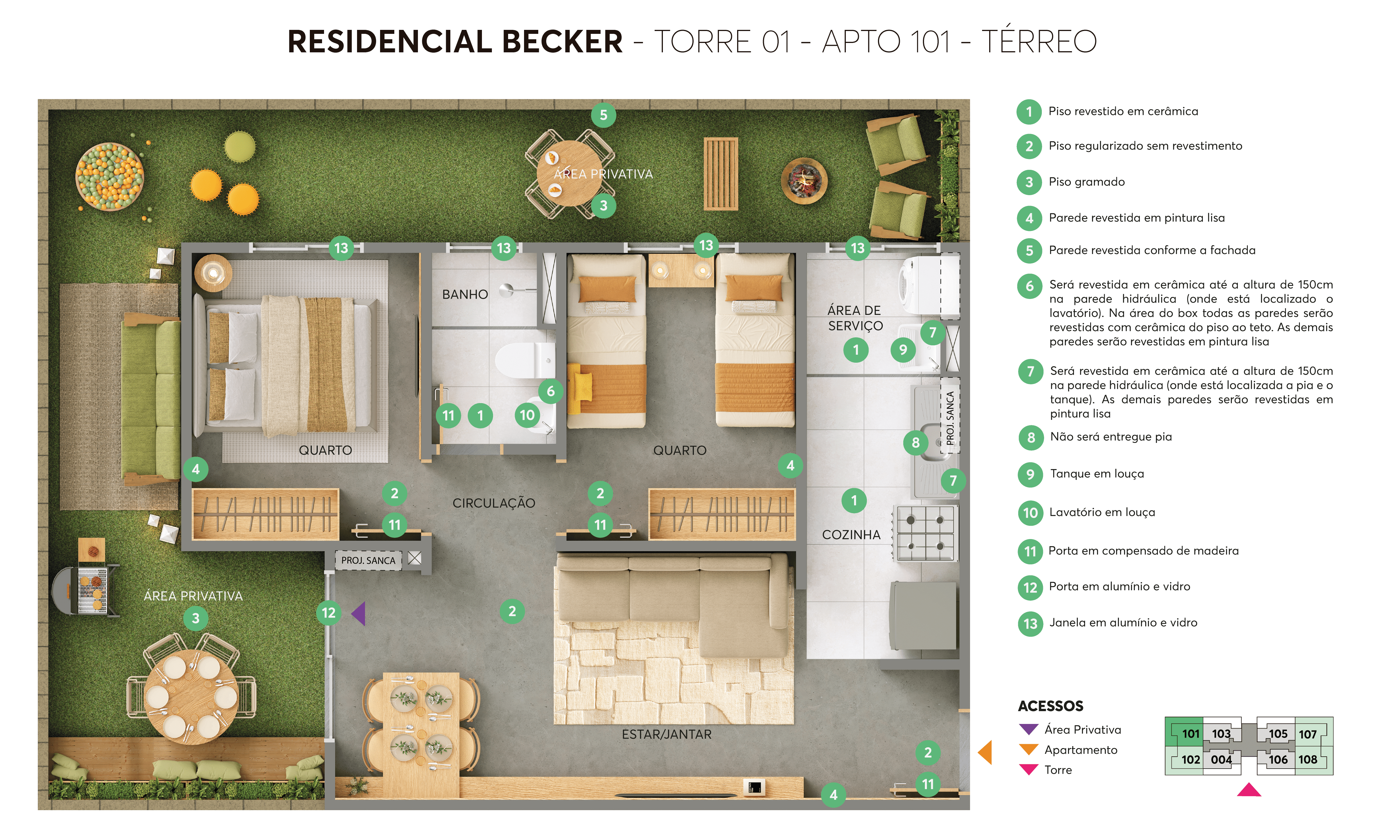 Planta - Torre 01 - Apto. 101 - Residencial Becker MRV Blumenau