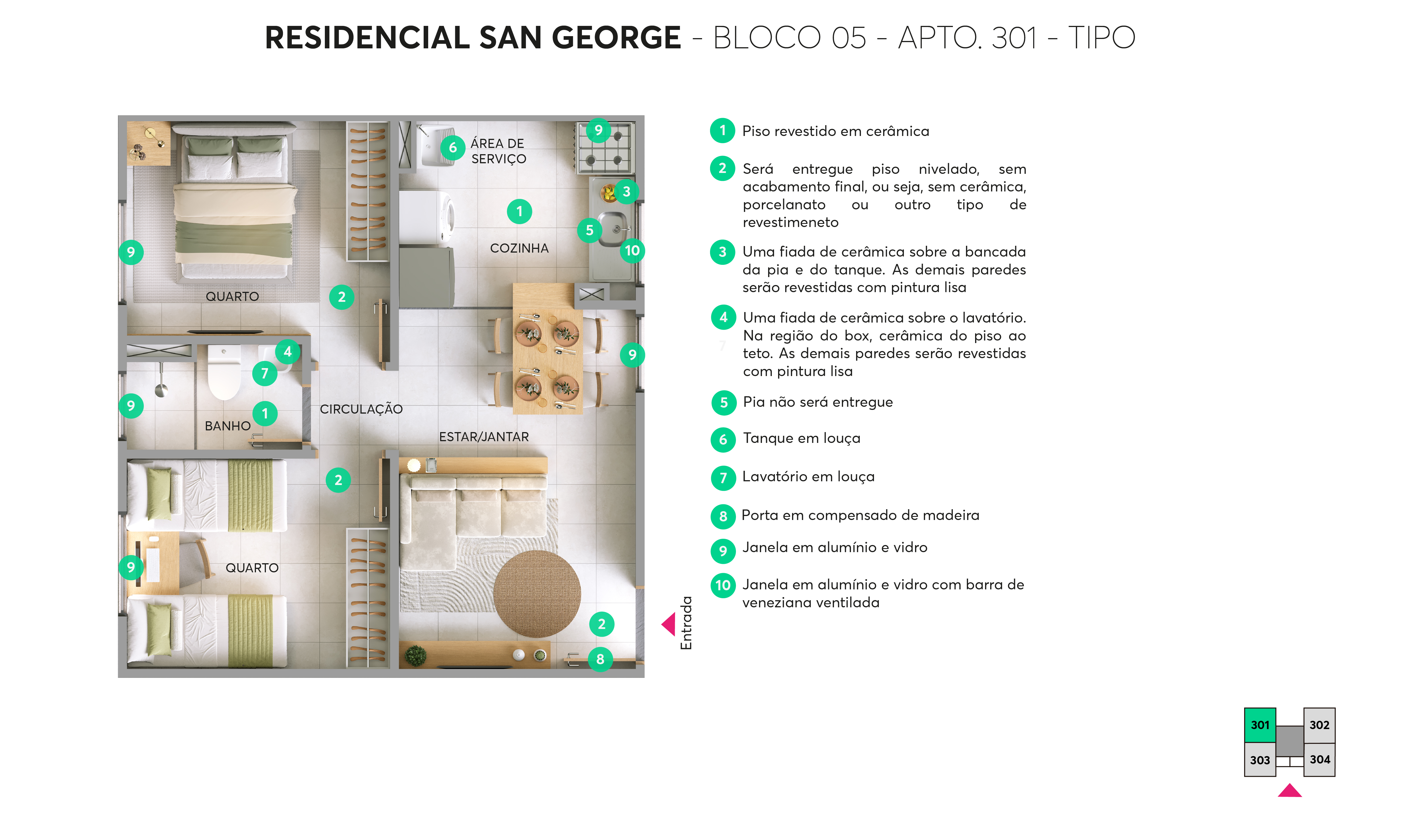 Planta – Bloco 05 – Apto 301 – Residencial San George MRV Blumenau 