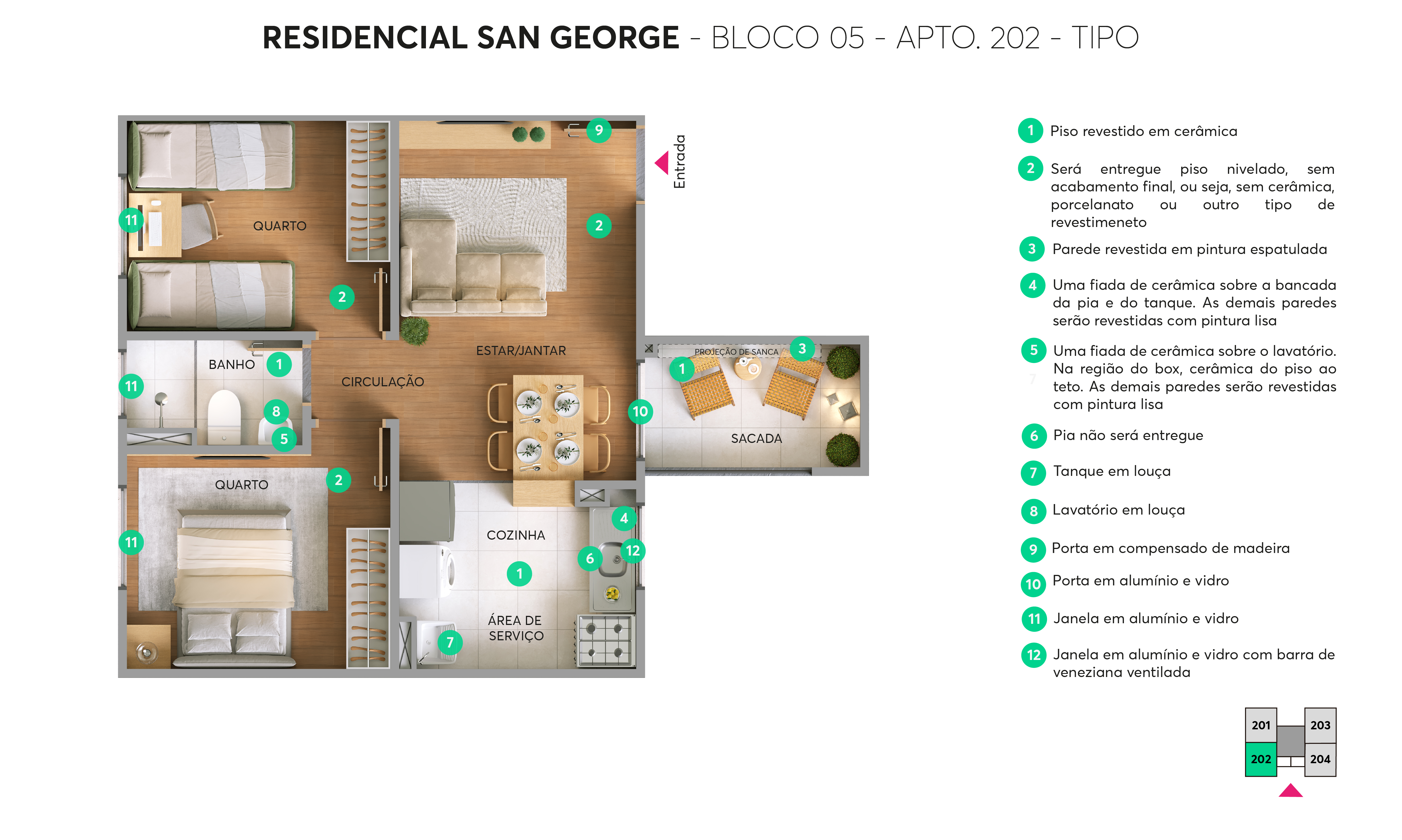 Planta – Bloco 05 – Apto 202 – Residencial San George MRV Blumenau 