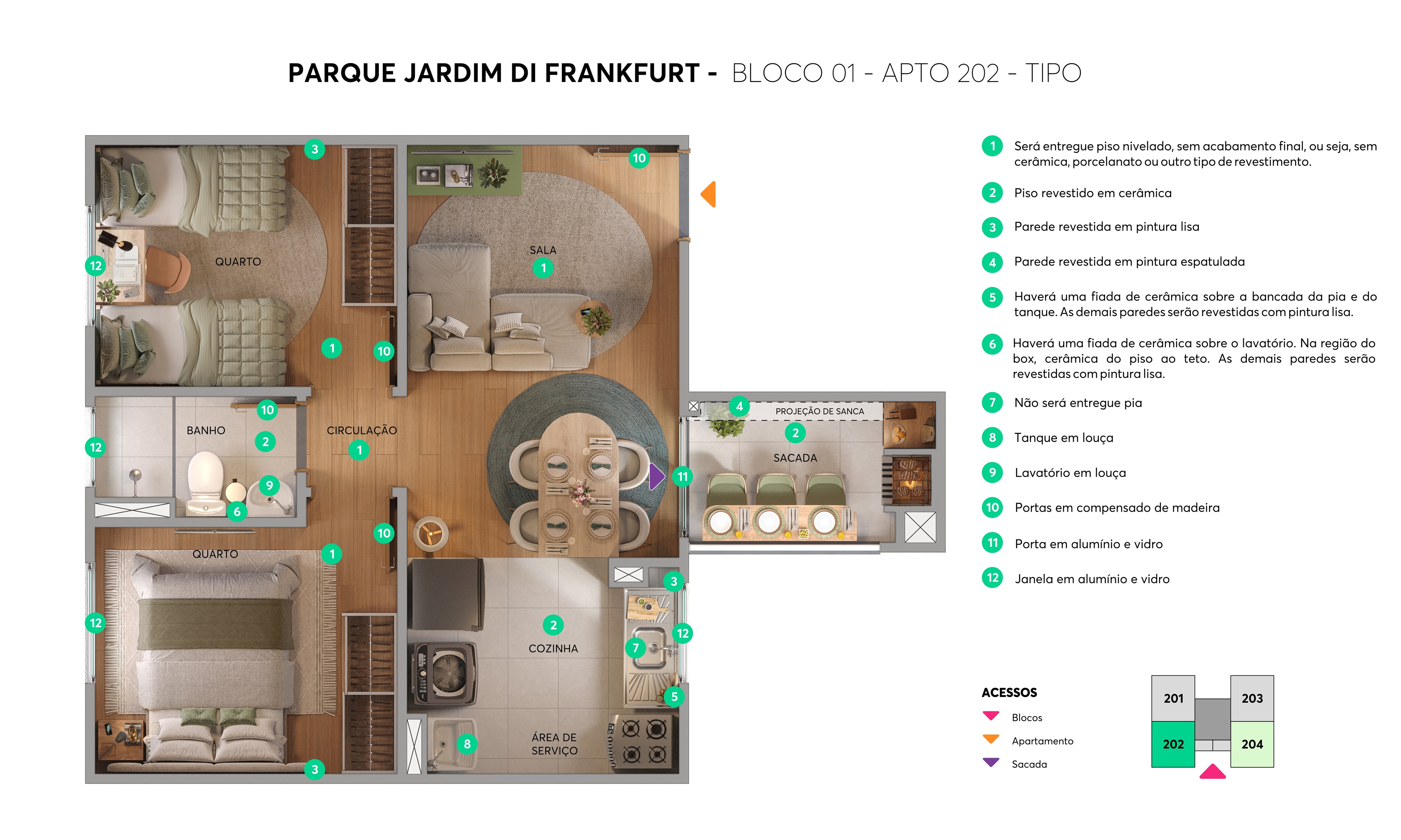 Planta – Bloco 01 – Apto 202 – Parque Jardim Di Frankfurt MRV Joinville