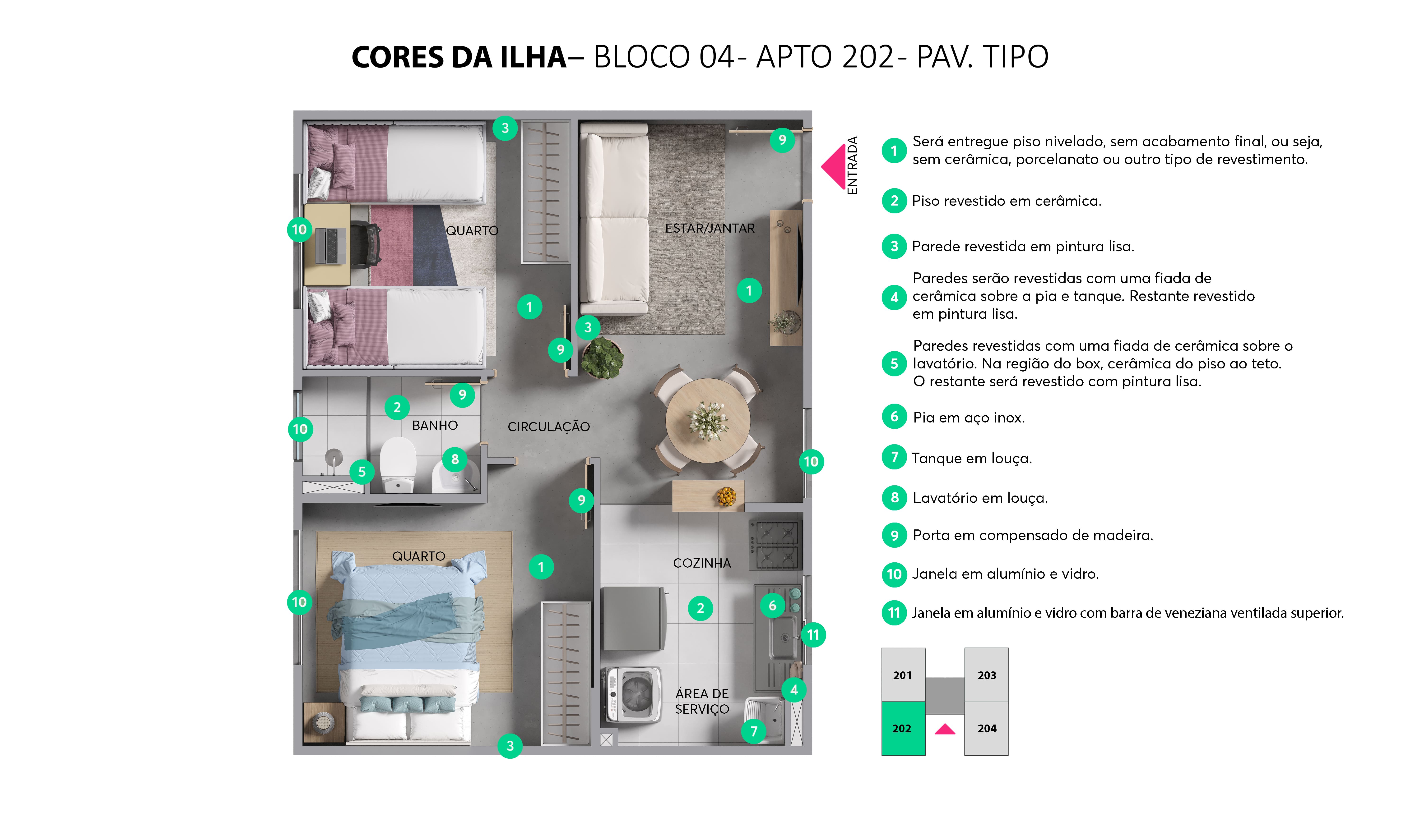Planta - Bloco 04 - Apto. 202 - Cores da Ilha MRV Campinas