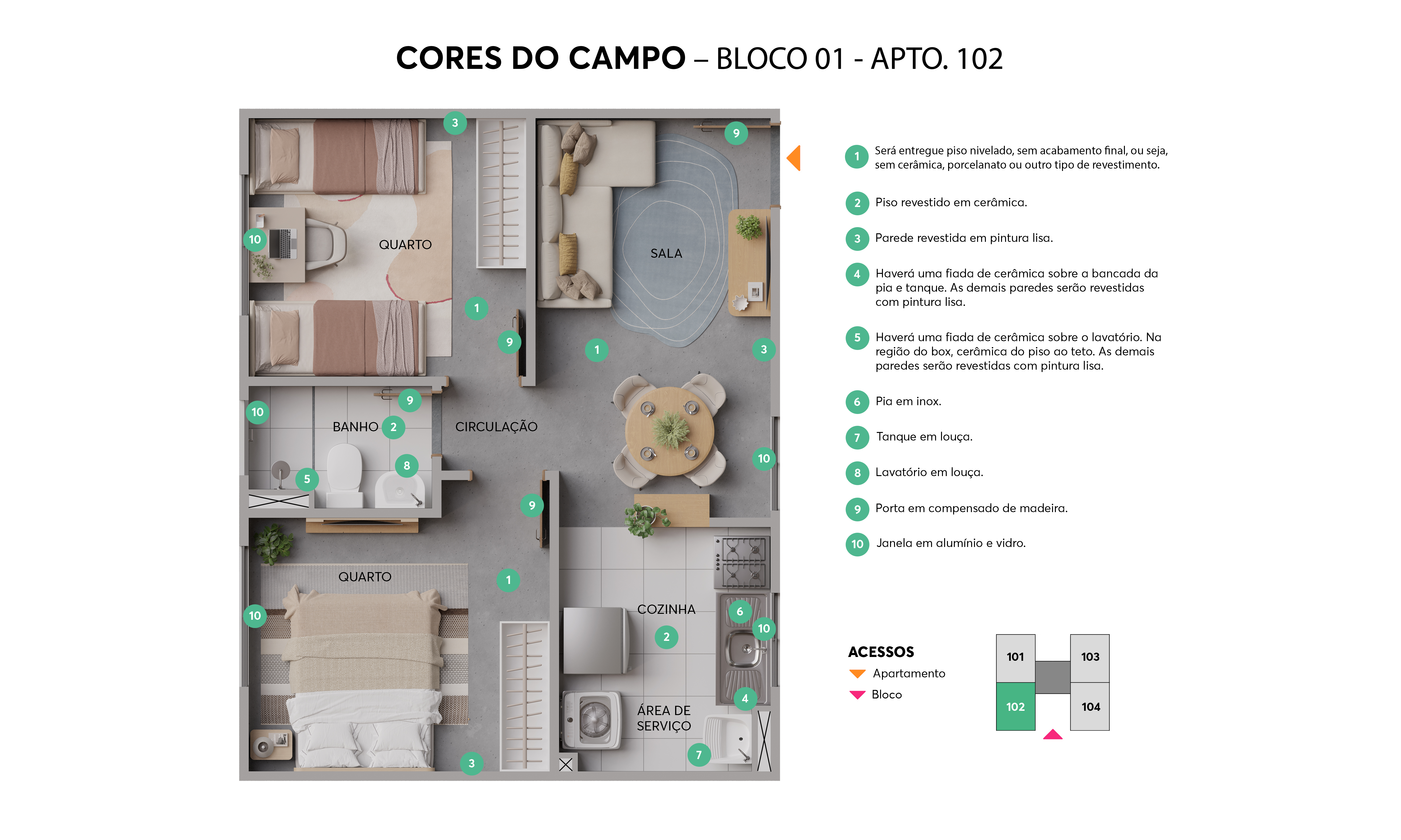 Planta – Bloco 01 - Apto 102 – Cores do Campo MRV Campinas