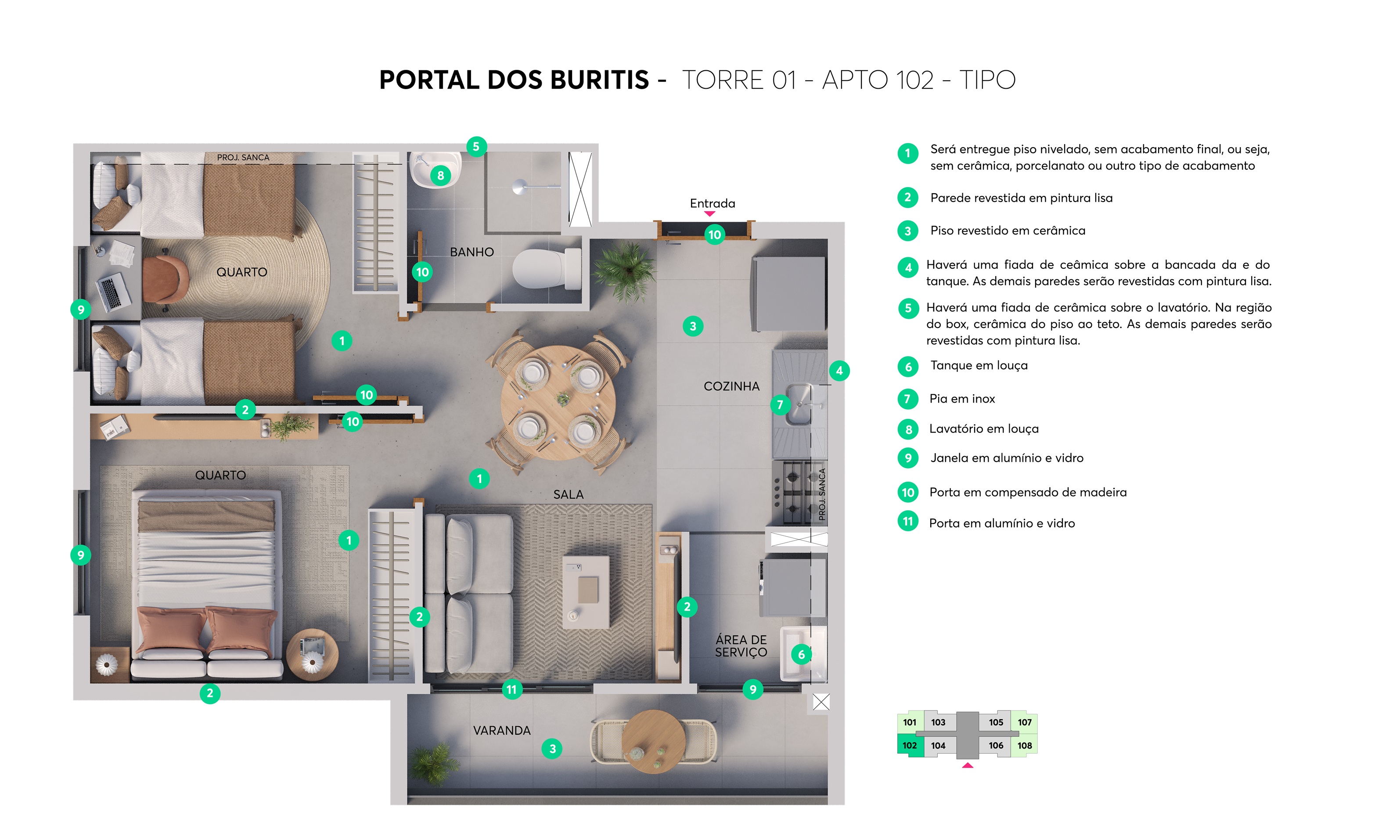Planta -Torre01 - Apto. 102 - Portal dos Buritis MRV Campinas