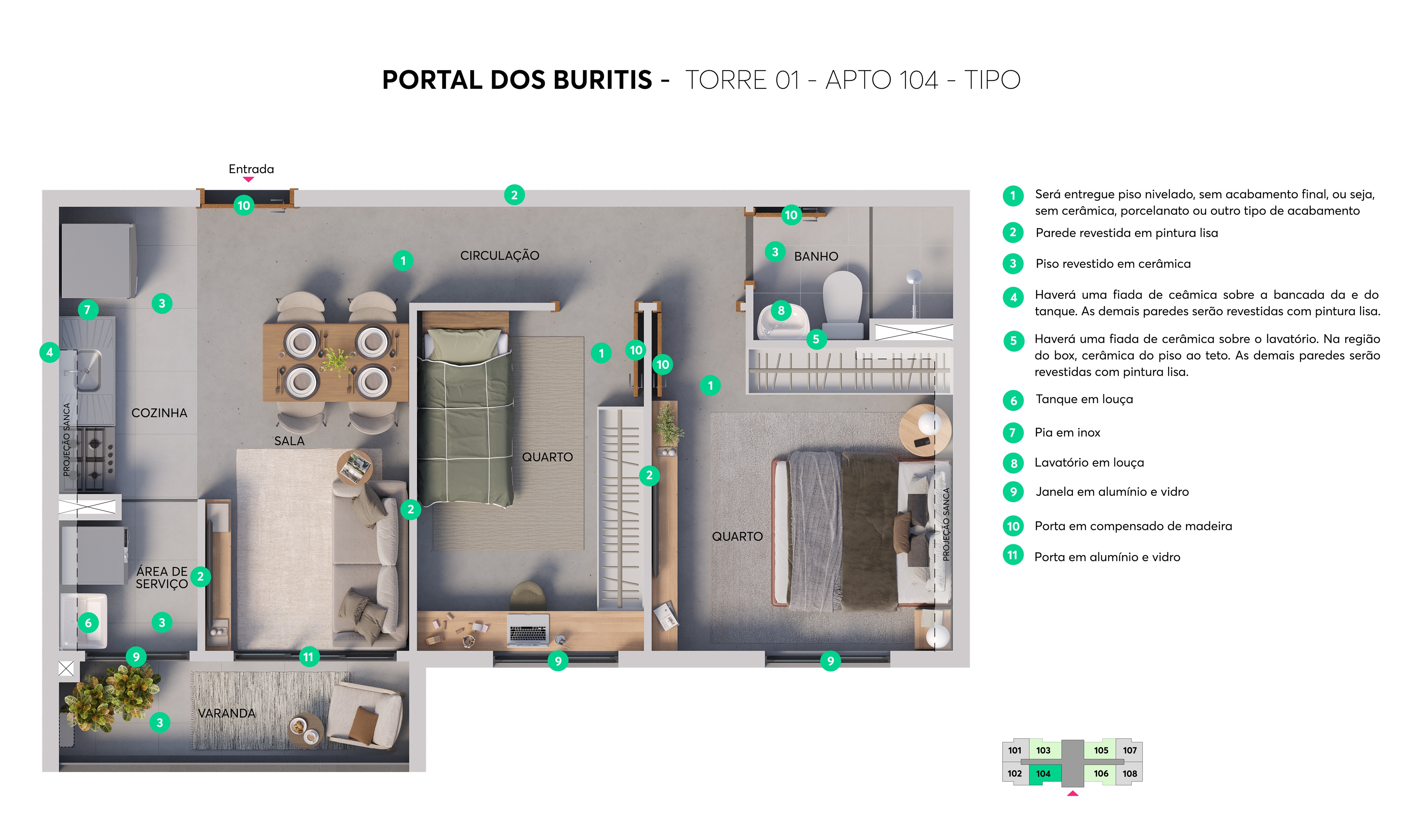 Planta -Torre01 - Apto.104 - Portal dos Buritis MRV Campinas