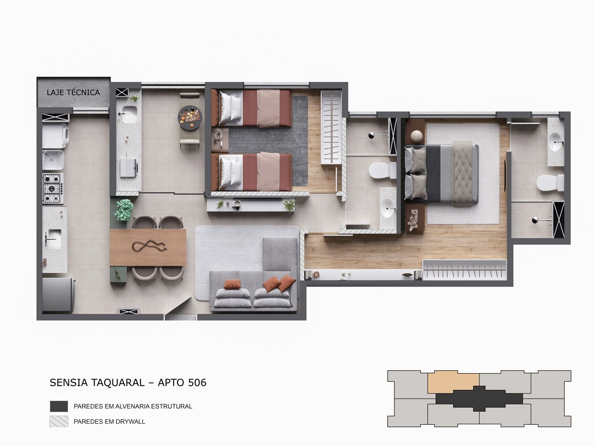 Planta - Apto. 506 - Sensia Swiss View MRV Campinas