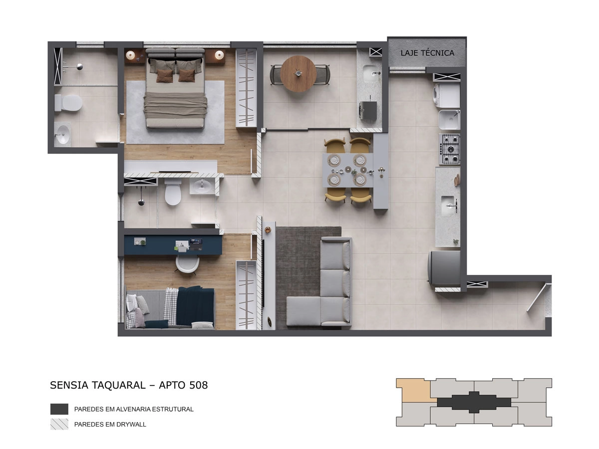 Planta - Apto. 508 - Sensia Swiss View MRV Campinas