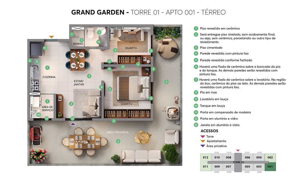 Planta - Torre 01 - Apto. 001 - Grand Garden MRV Guarulhos