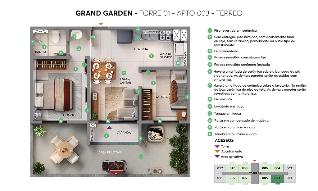 Planta - Torre 01 - Apto. 003 - Grand Garden MRV Guarulhos