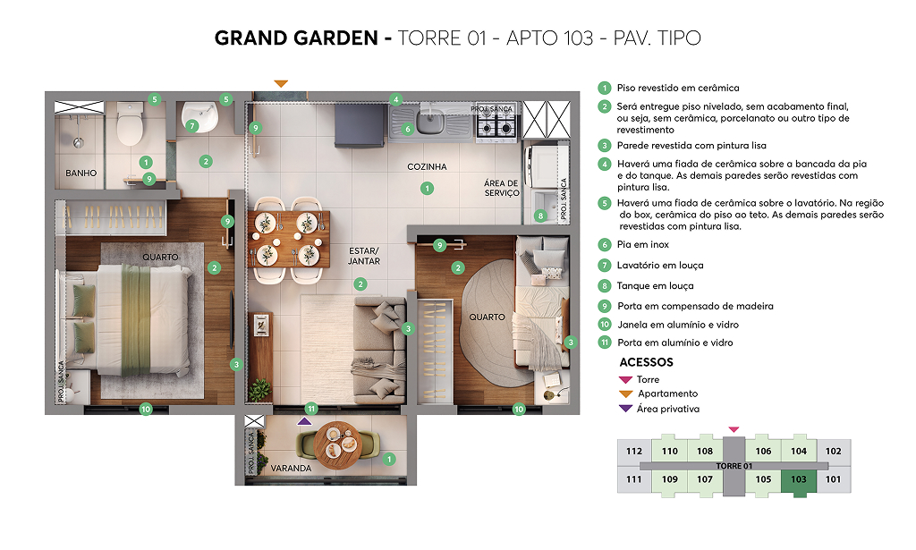 Planta - Torre 01 - Apto. 103 - Grand Garden MRV Guarulhos