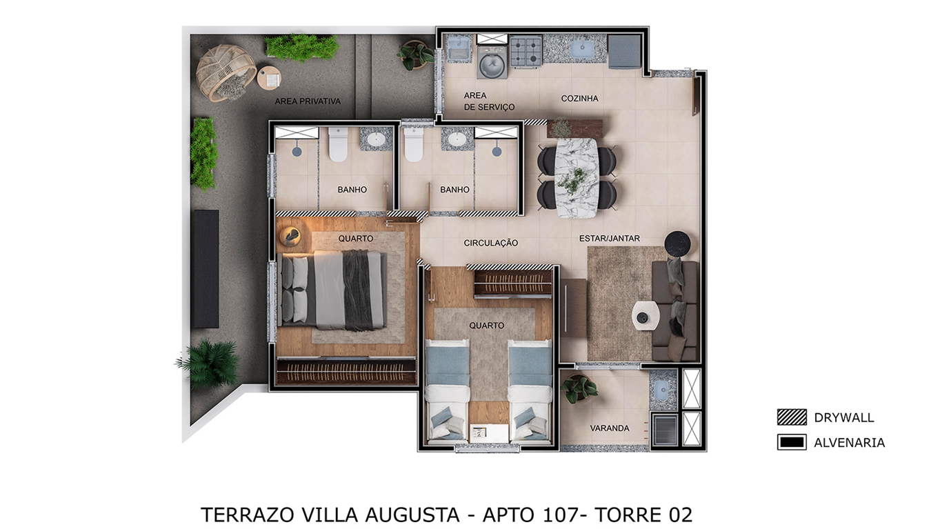 Planta Terrazo Villa Augusta MRV Guarulhos