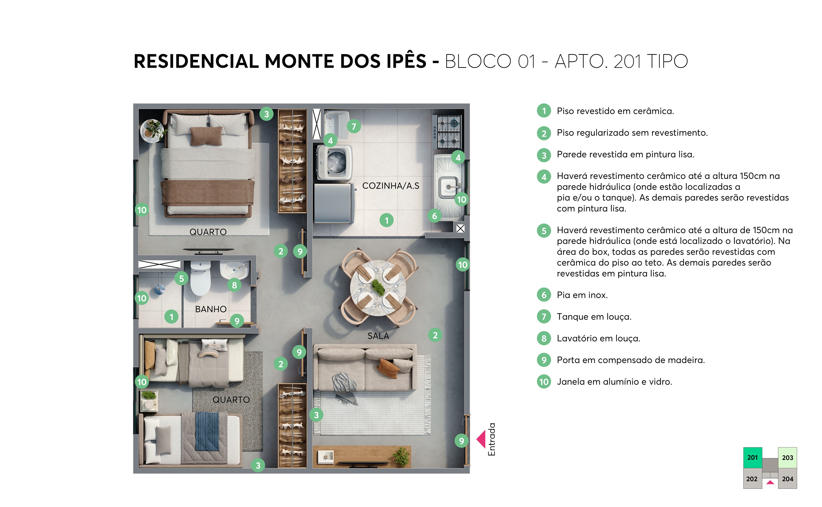 Planta Apartamento 201 Residencial Monte dos Ipês MRV São Carlos