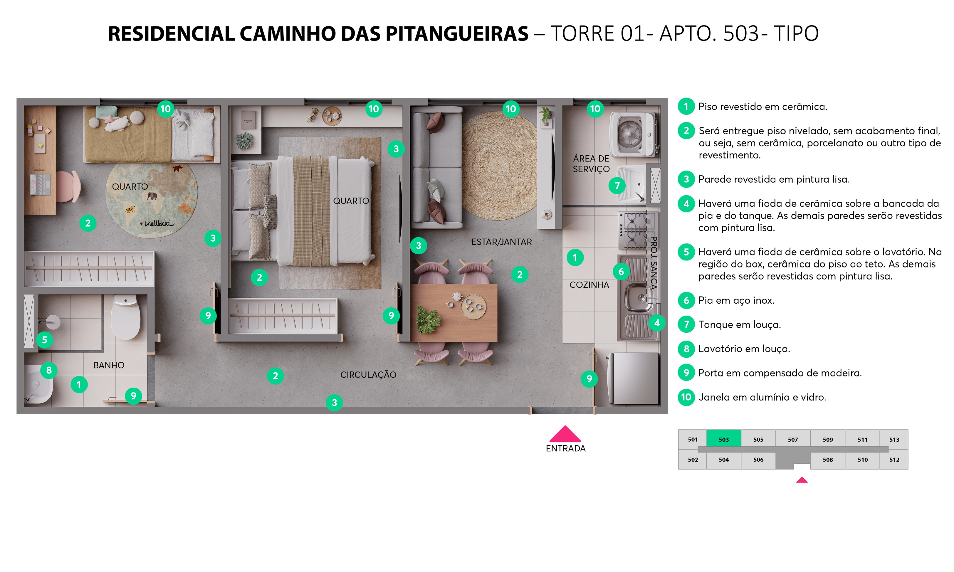 Planta - Torre 01 - Apto. 503 - Resid. Caminho das Pitangueiras MRV São José dos Campos