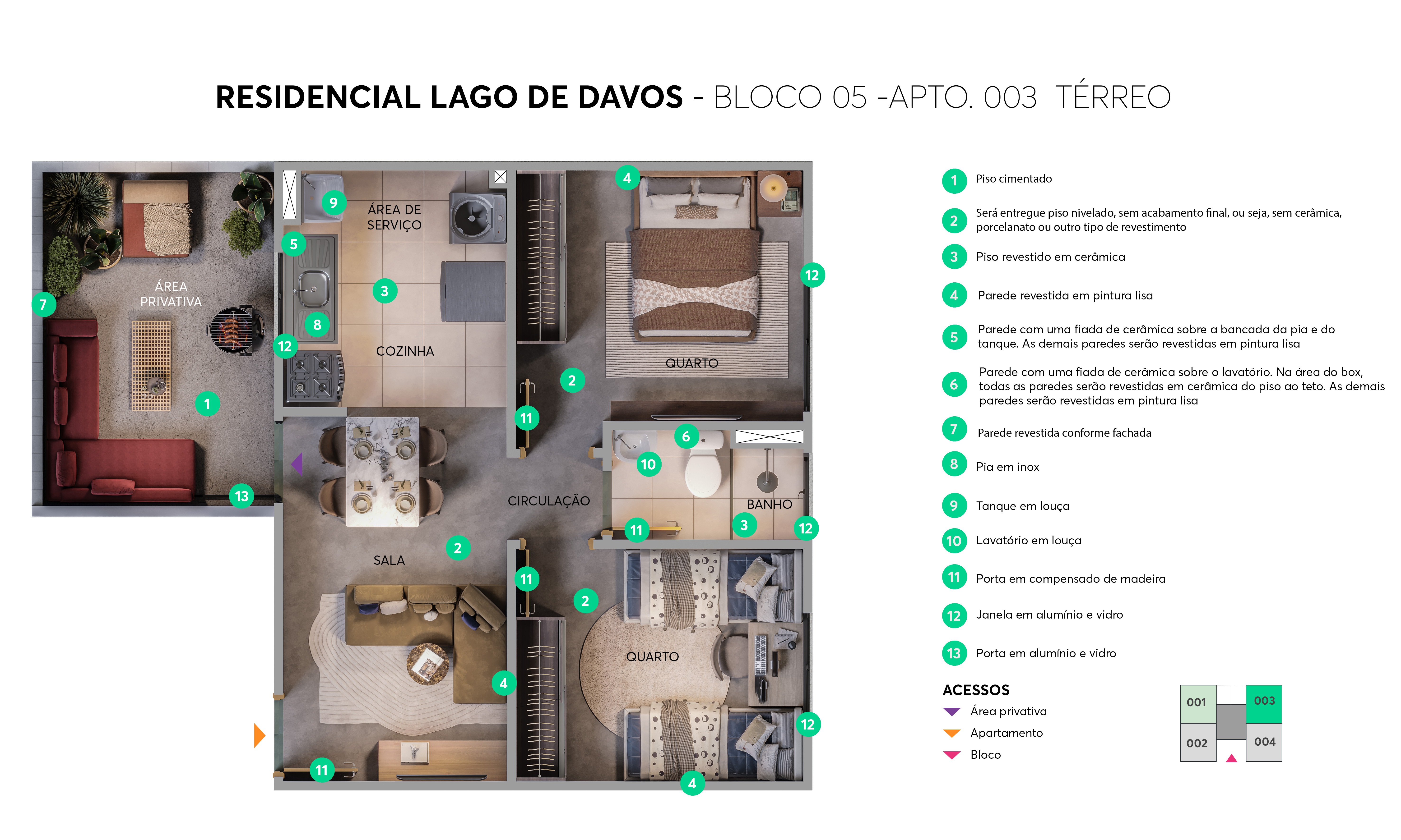 Planta - Bloco 05 - Apto. 003 - Residencial Lago de Davos MRV Sorocaba