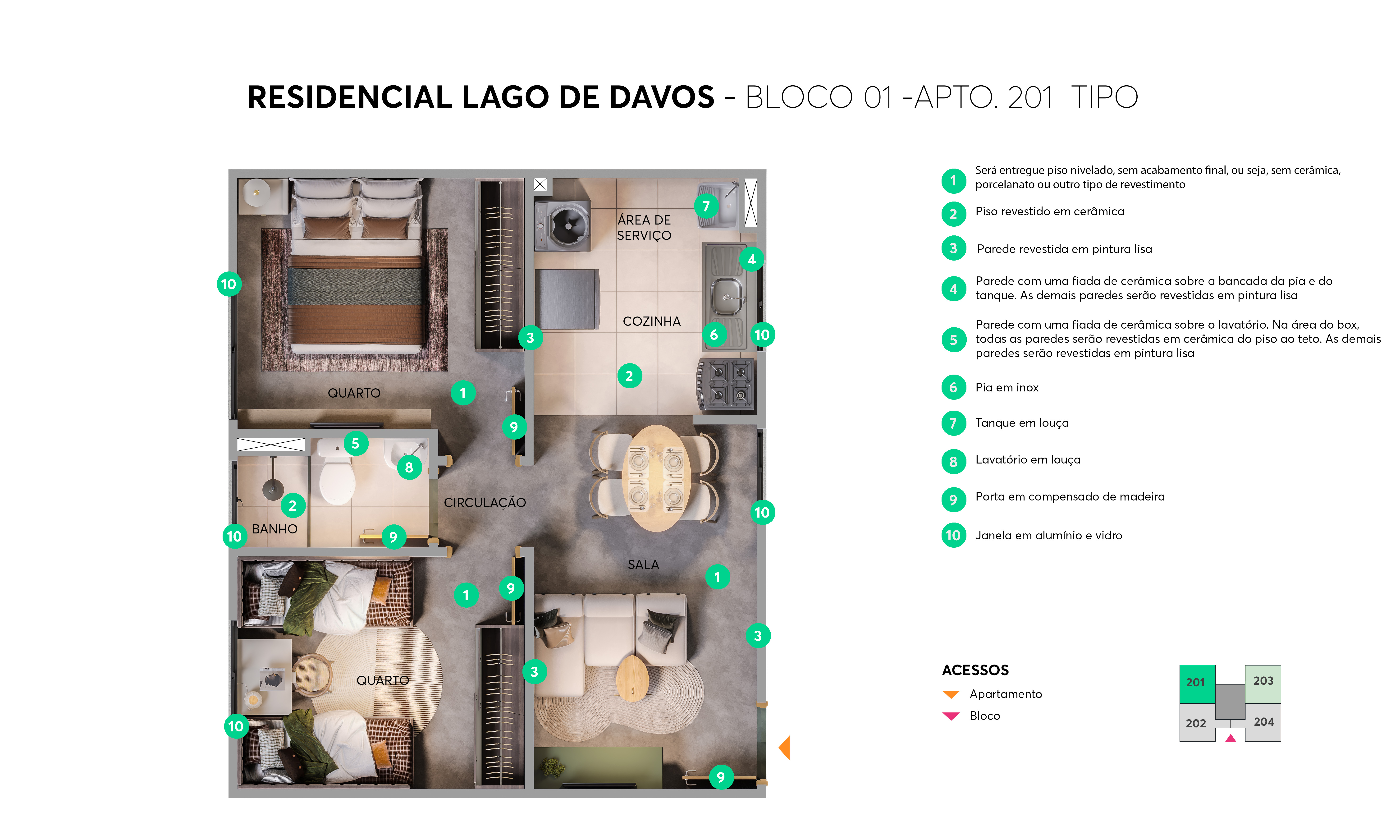 Planta - Bloco 01 - Apto. 201 - Residencial Lago de Davos MRV Sorocaba