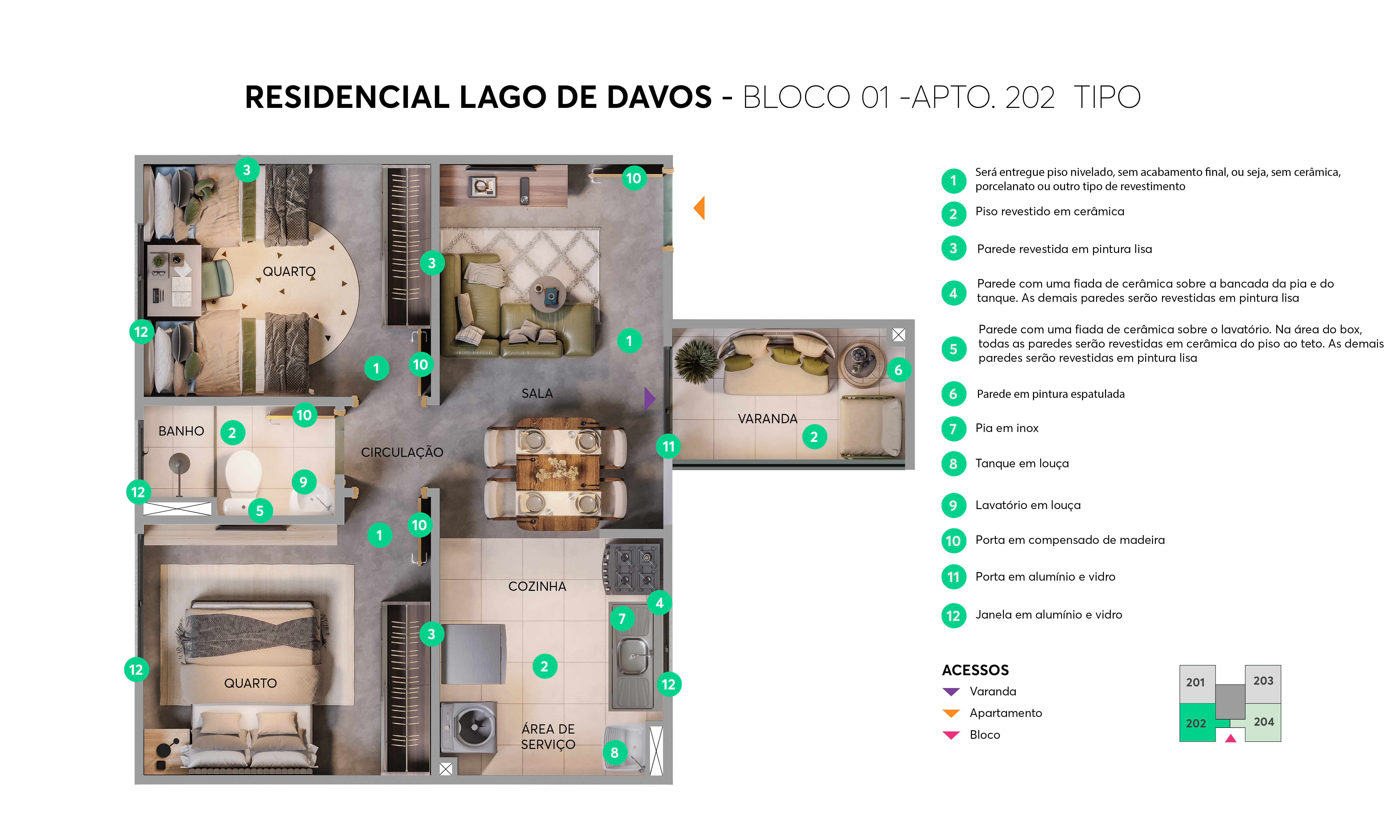 Planta - Bloco 01 - Apto. 202 - Residencial Lago de Davos MRV Sorocaba