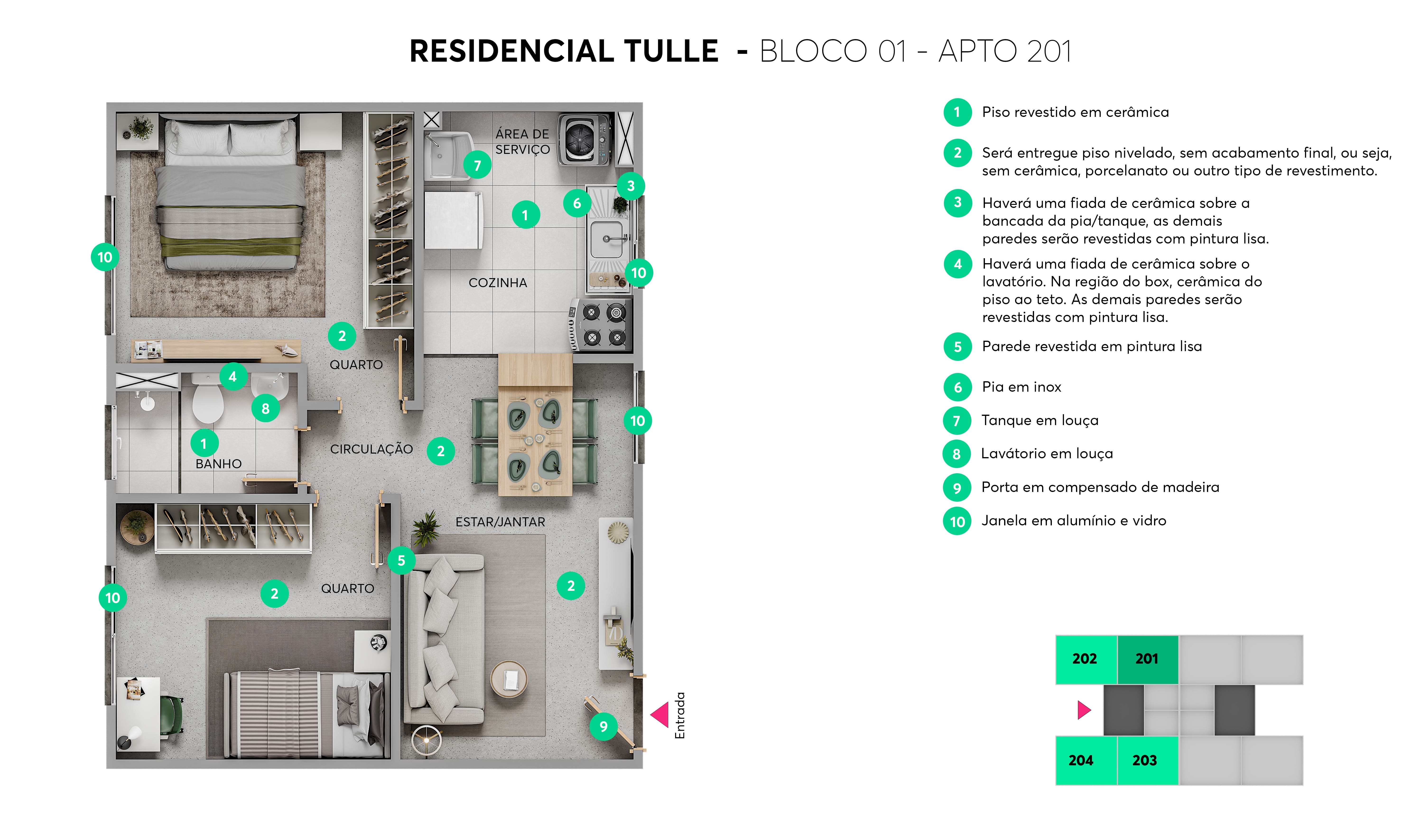 Planta Residencial Tulle - Bloco 01 - Apto. 201