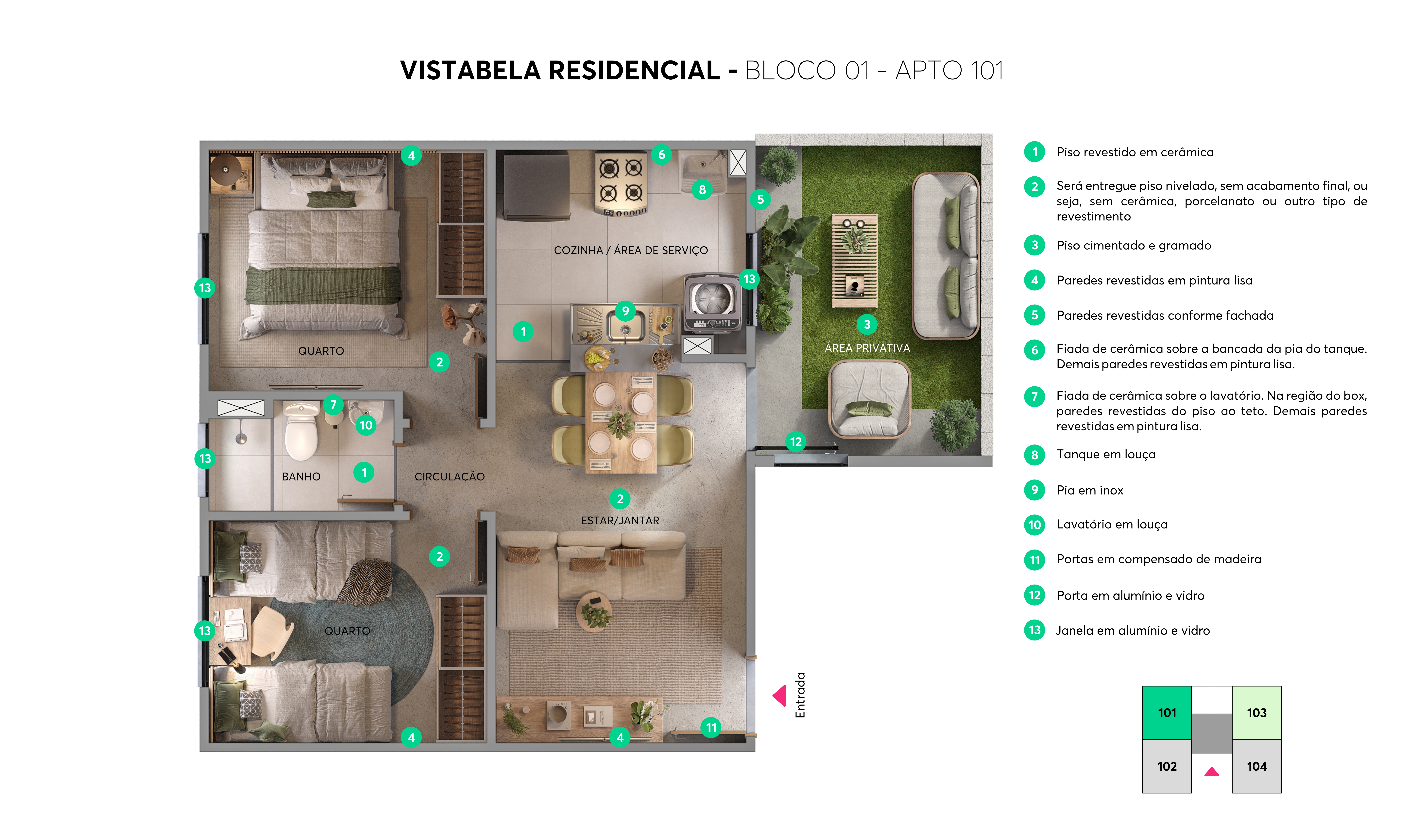 Planta - Bloco 01 - Apto 101 Vistabela Residence MRV Vargem Grande Paulista