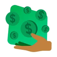 Ilustração de uma mão segurando uma carteira verde cheia de dinheiro